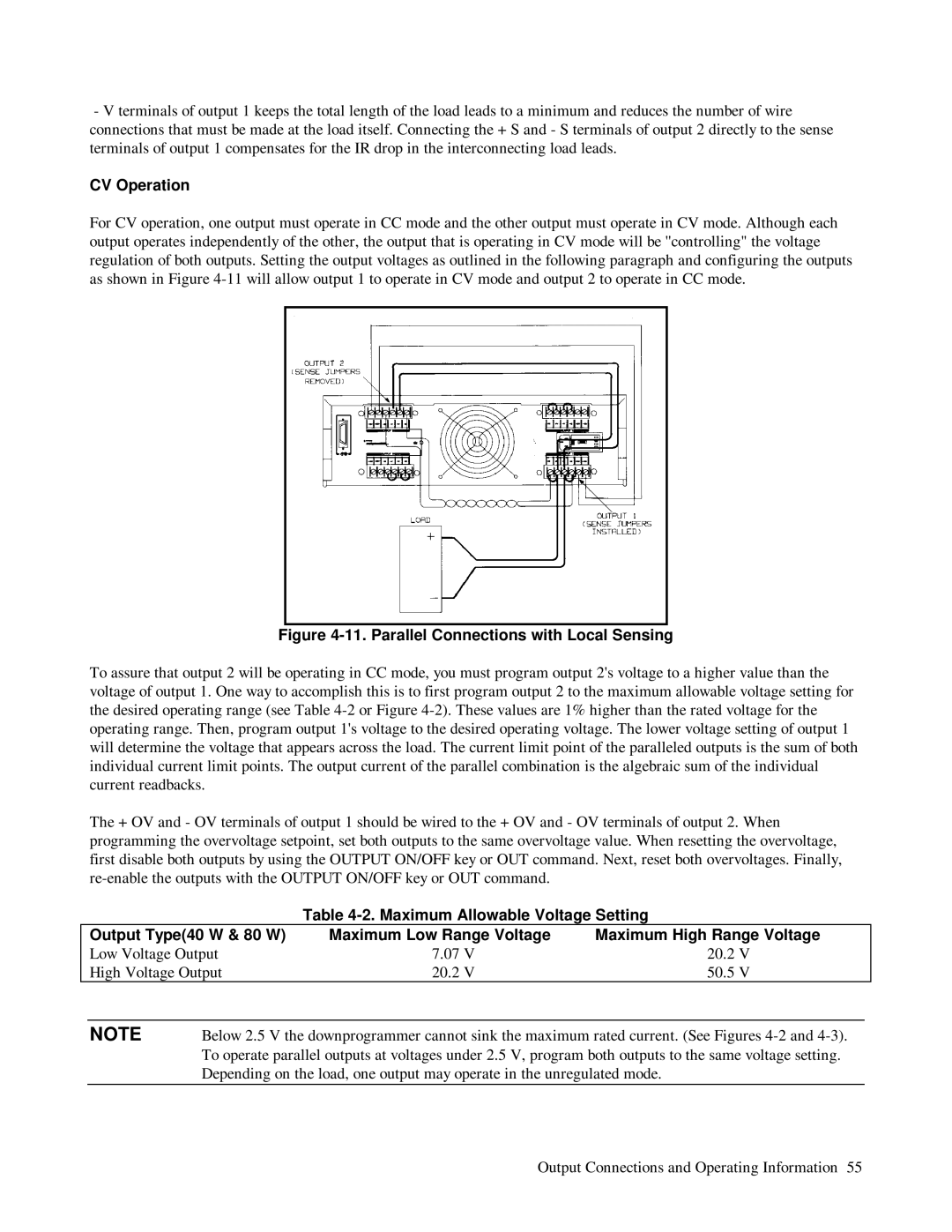 HP 6624A, 6623A, 6621A manual CV Operation, Maximum Allowable Voltage Setting 