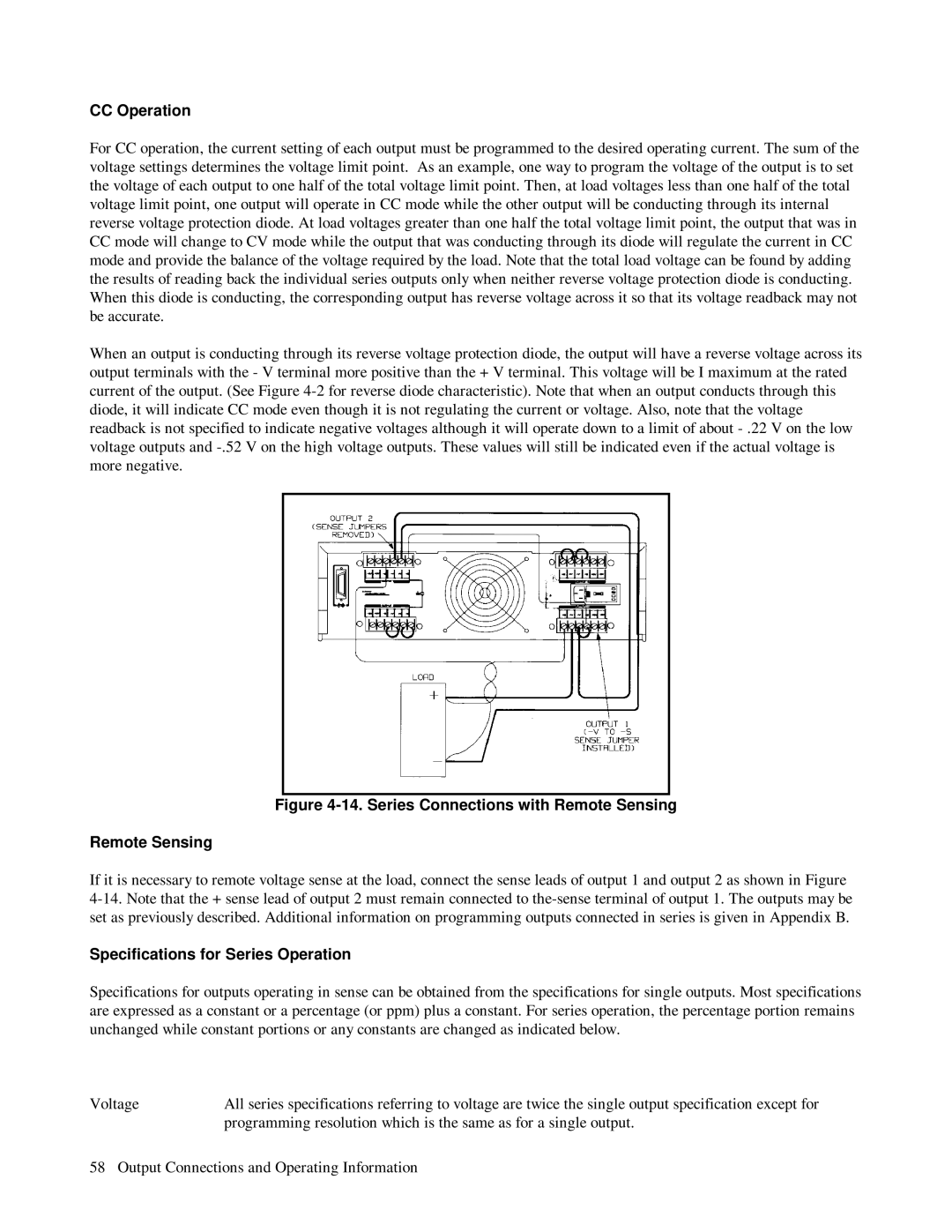 HP 6624A, 6623A, 6621A manual Series Connections with Remote Sensing, Specifications for Series Operation 