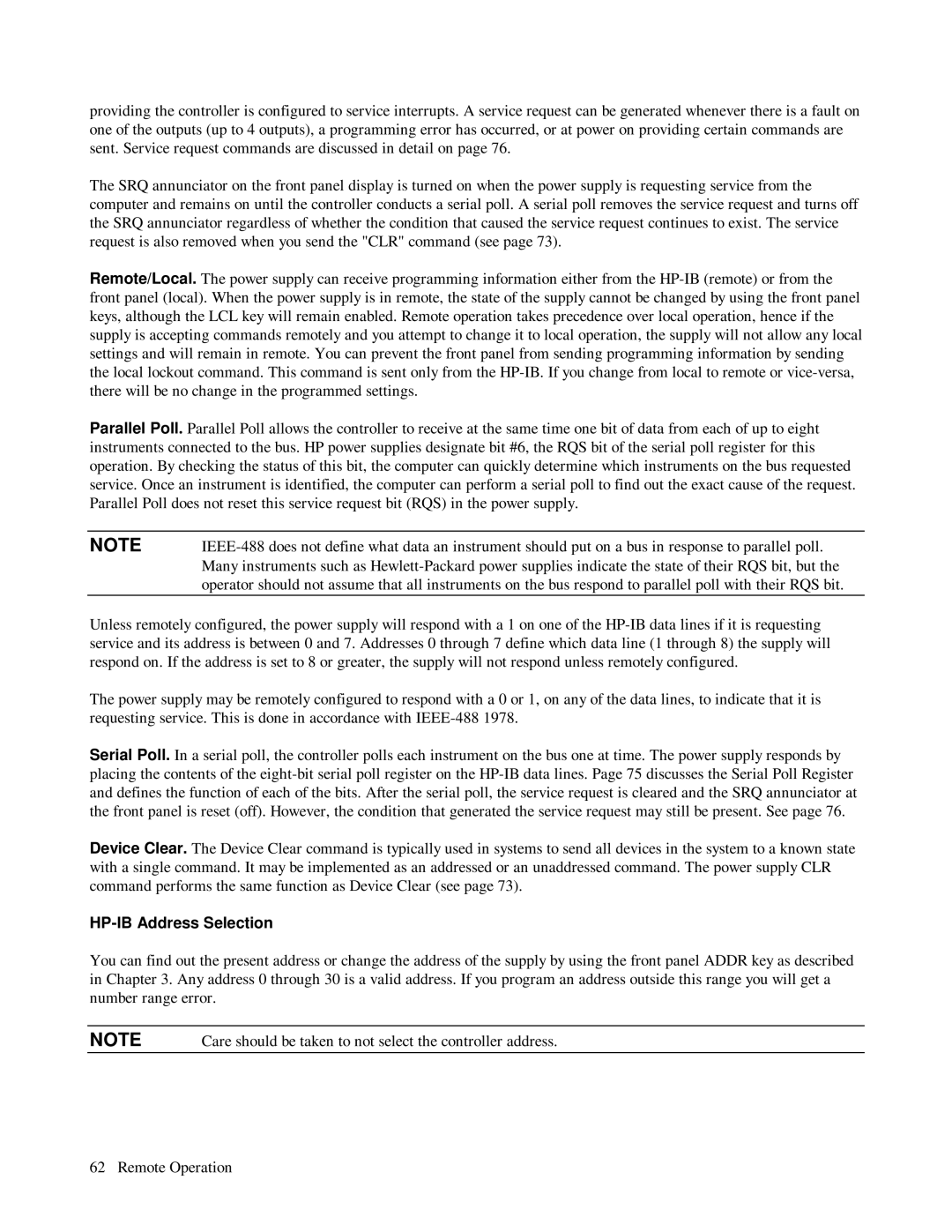 HP 6621A, 6623A, 6624A manual HP-IB Address Selection 