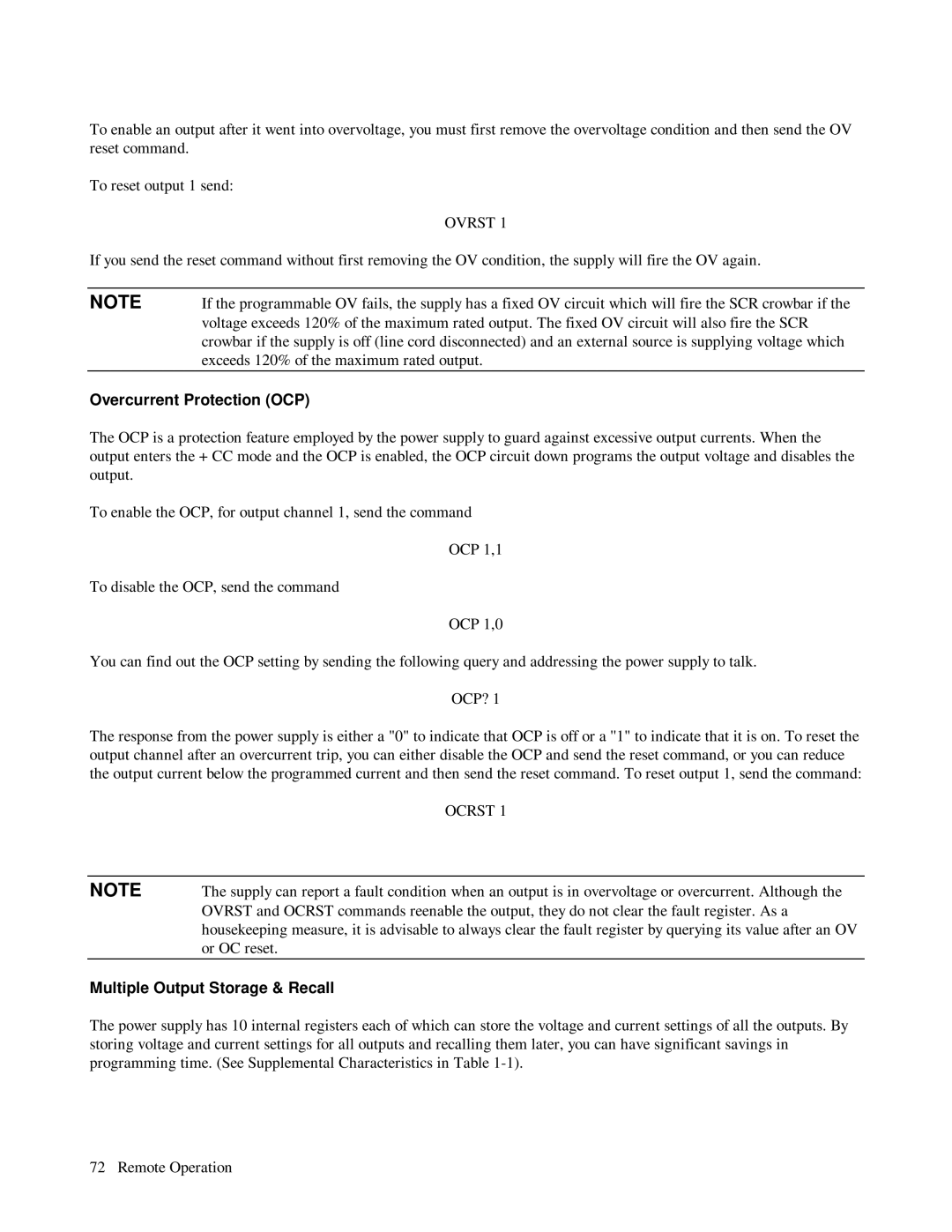 HP 6623A, 6624A, 6621A manual Overcurrent Protection OCP, Multiple Output Storage & Recall 