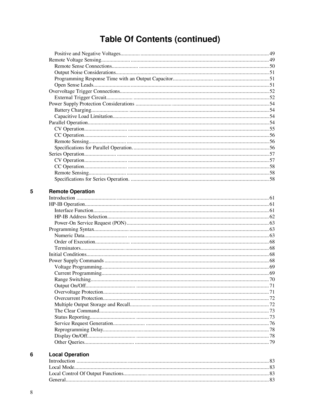 HP 6621A, 6623A, 6624A manual Remote Operation, Local Operation 