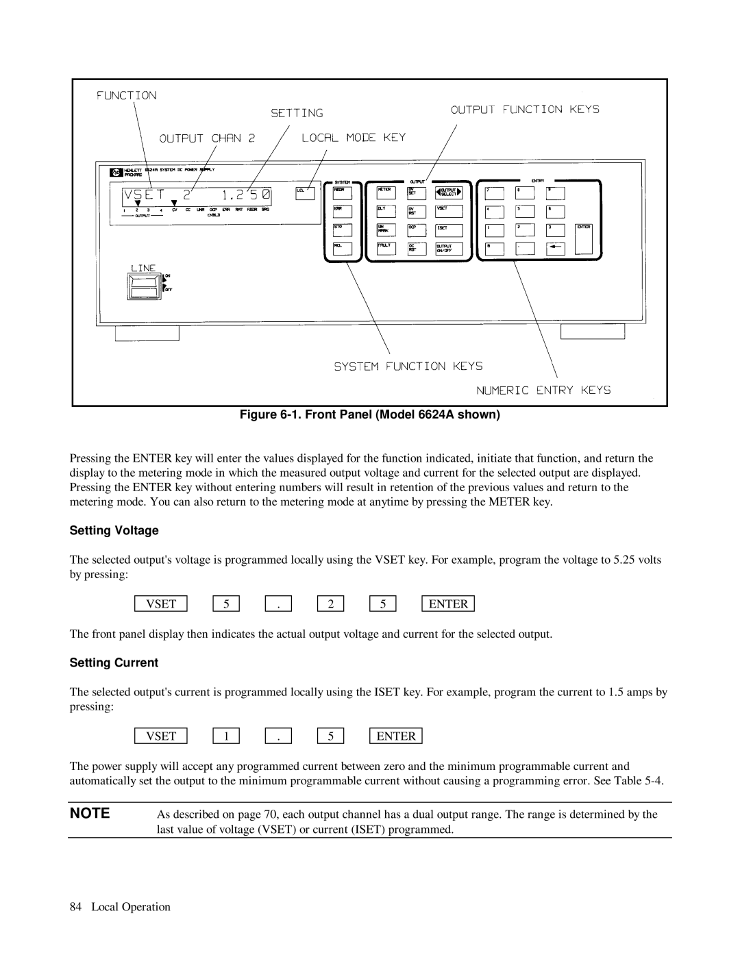 HP 6623A, 6624A, 6621A manual Setting Voltage, Setting Current 