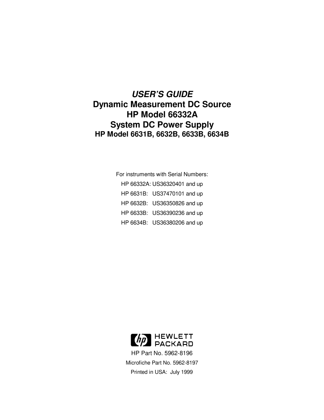 HP 6632B, 6633B, 6631B, 6634B manual USER’S Guide 