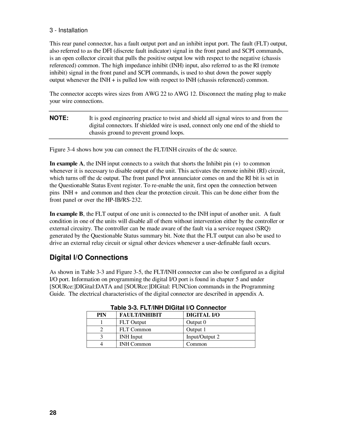 HP 6633B, 6632B, 6631B, 6634B manual Digital I/O Connections, FLT/INH DIGital I/O Connector 