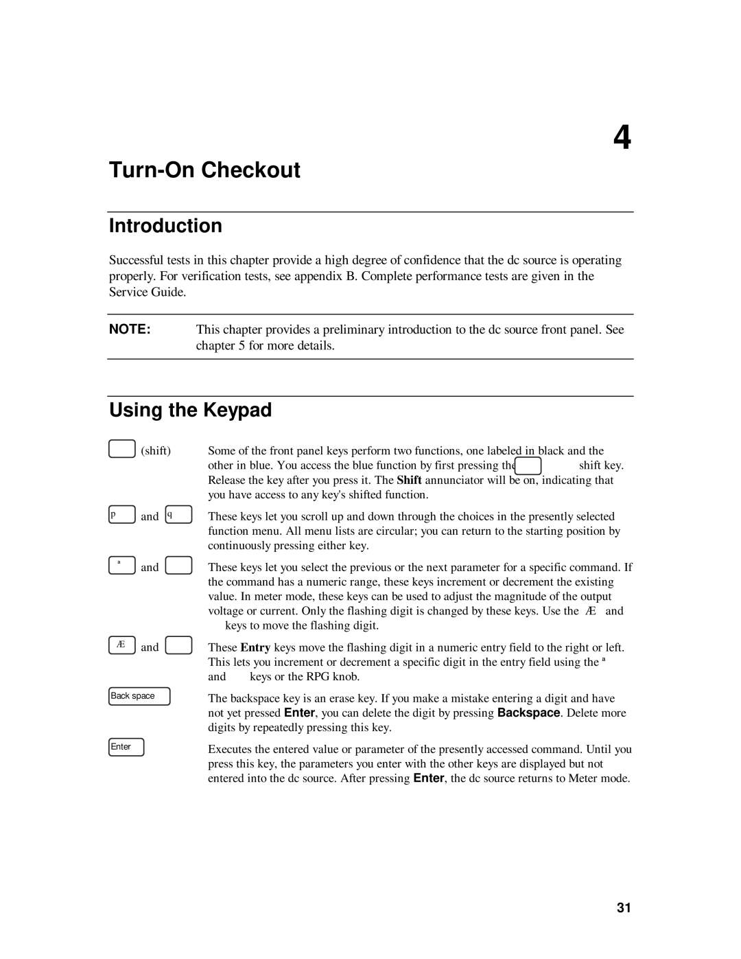 HP 6634B, 6633B, 6632B, 6631B manual Turn-On Checkout, Introduction, Using the Keypad 