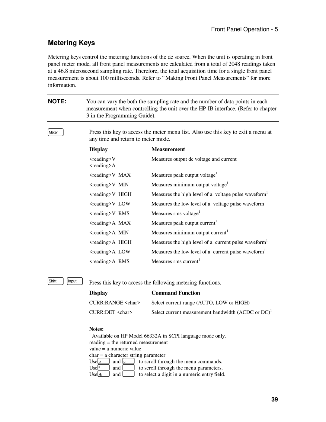 HP 6634B, 6633B, 6632B, 6631B manual Metering Keys, Display Measurement, High, Low 