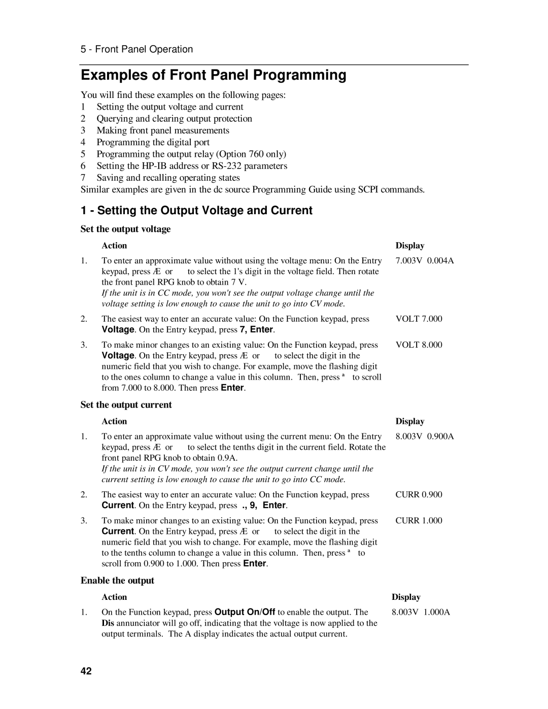 HP 6631B, 6633B, 6632B Examples of Front Panel Programming, Setting the Output Voltage and Current, Set the output voltage 