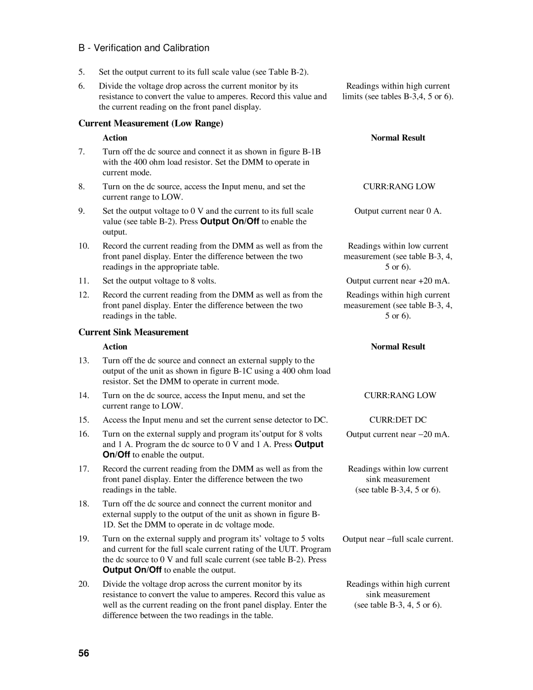 HP 6633B, 6632B, 6631B, 6634B manual Current Measurement Low Range, Current Sink Measurement, Currrang LOW 