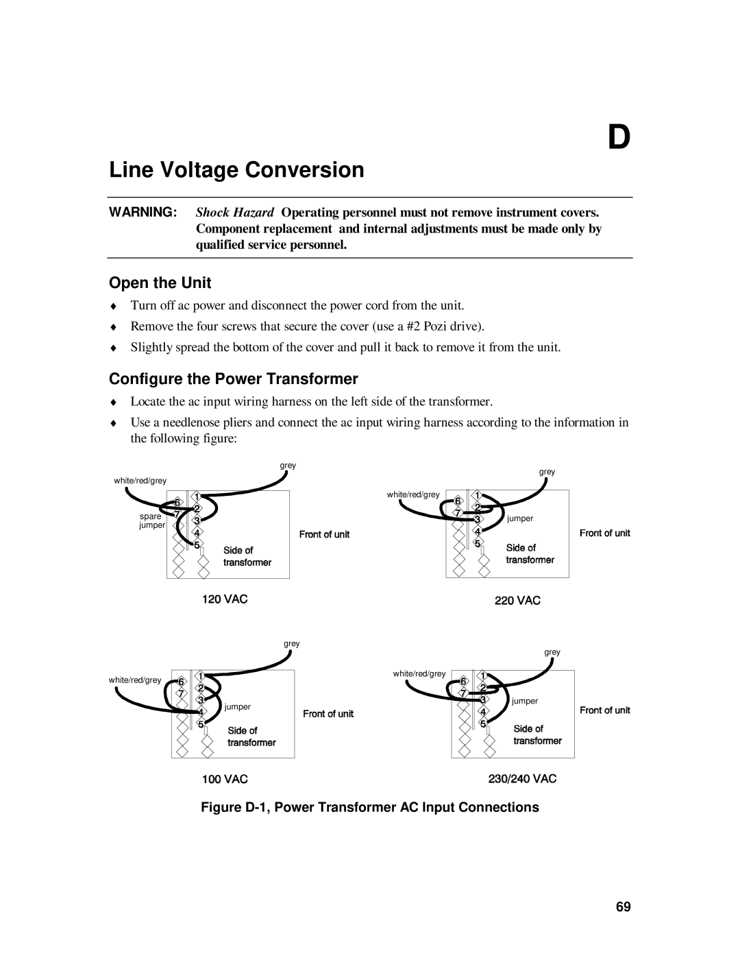 HP 6632B, 6633B, 6631B, 6634B manual Line Voltage Conversion, Open the Unit, Configure the Power Transformer 