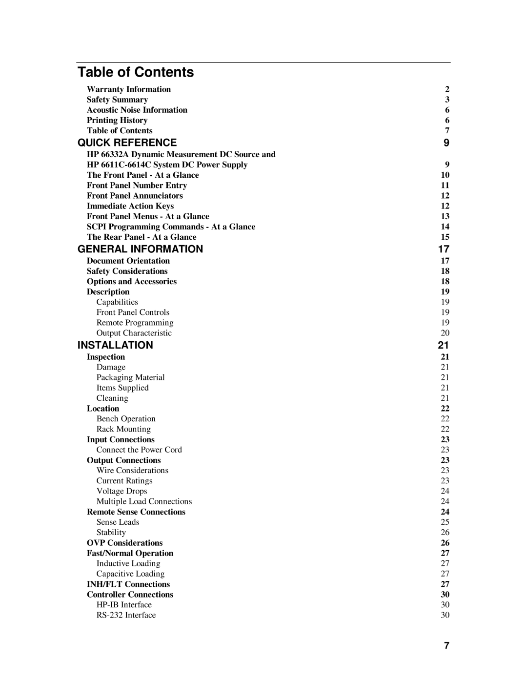 HP 6634B, 6633B, 6632B, 6631B manual Table of Contents 