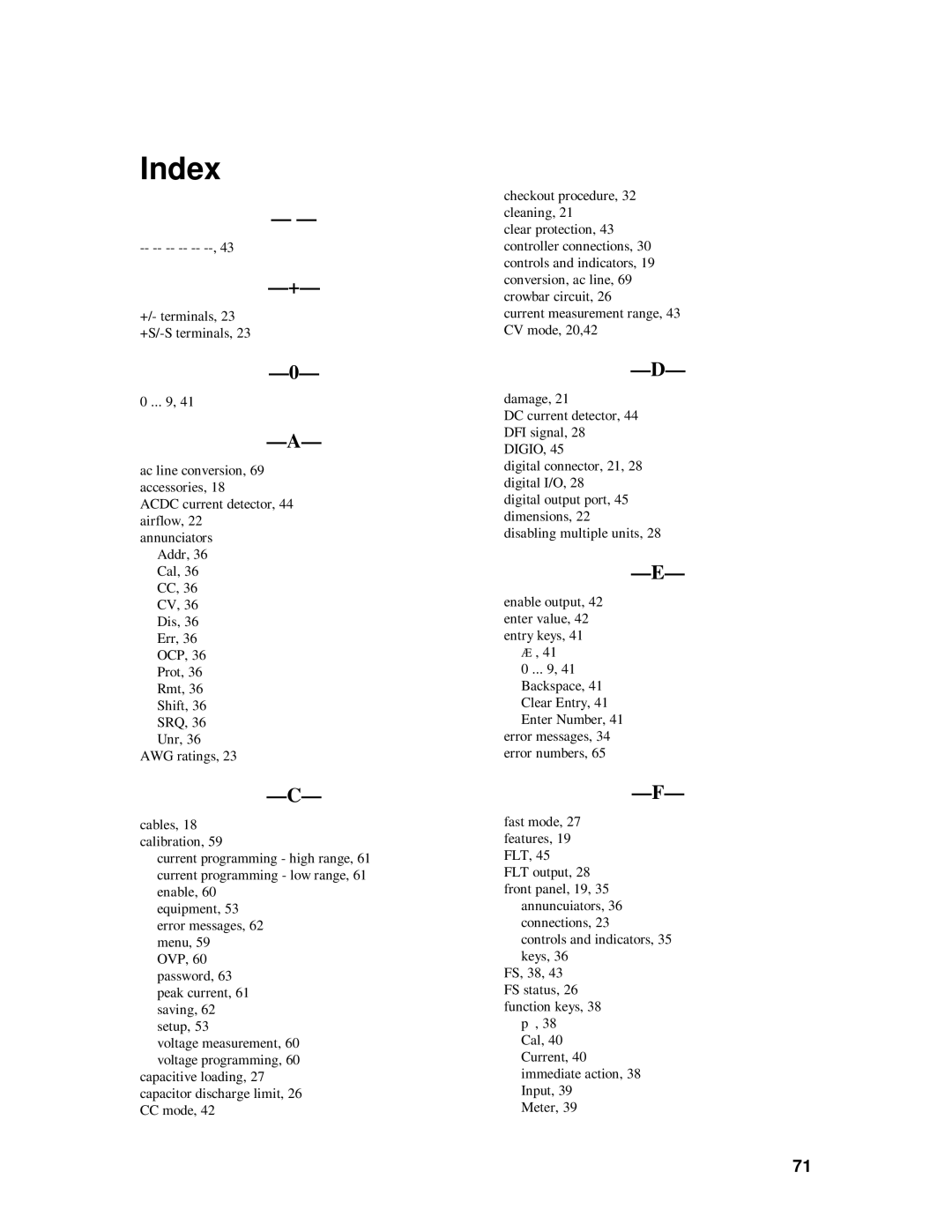 HP 6634B, 6633B, 6632B, 6631B manual Index 