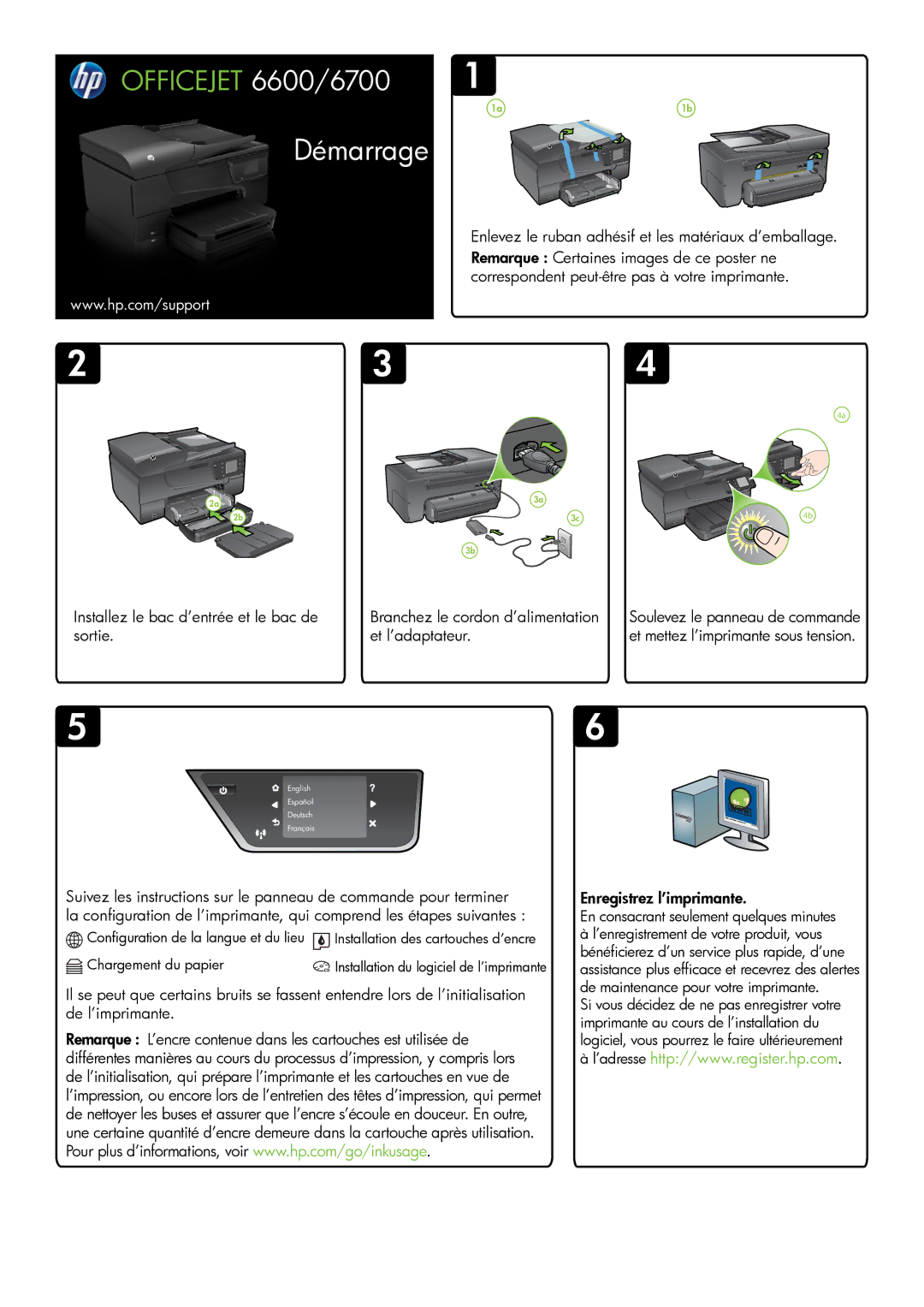 HP 6700 - H7 manual Démarrage, Sortie Et l’adaptateur 