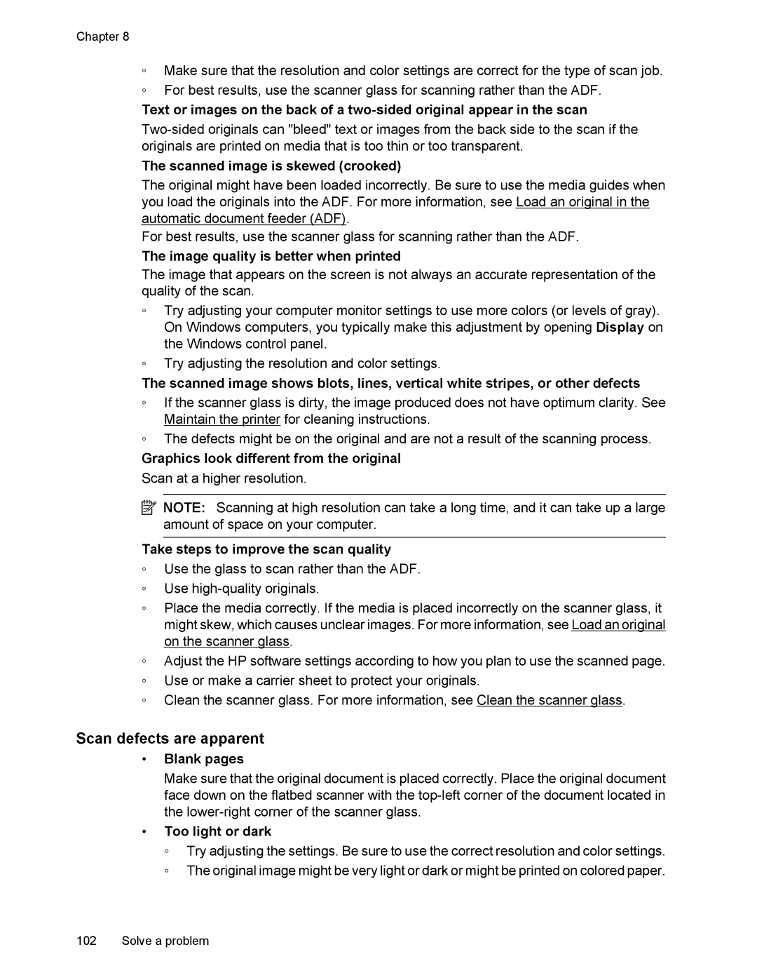 HP 6700 Scan defects are apparent, Scanned image is skewed crooked, Image quality is better when printed, Blank pages 