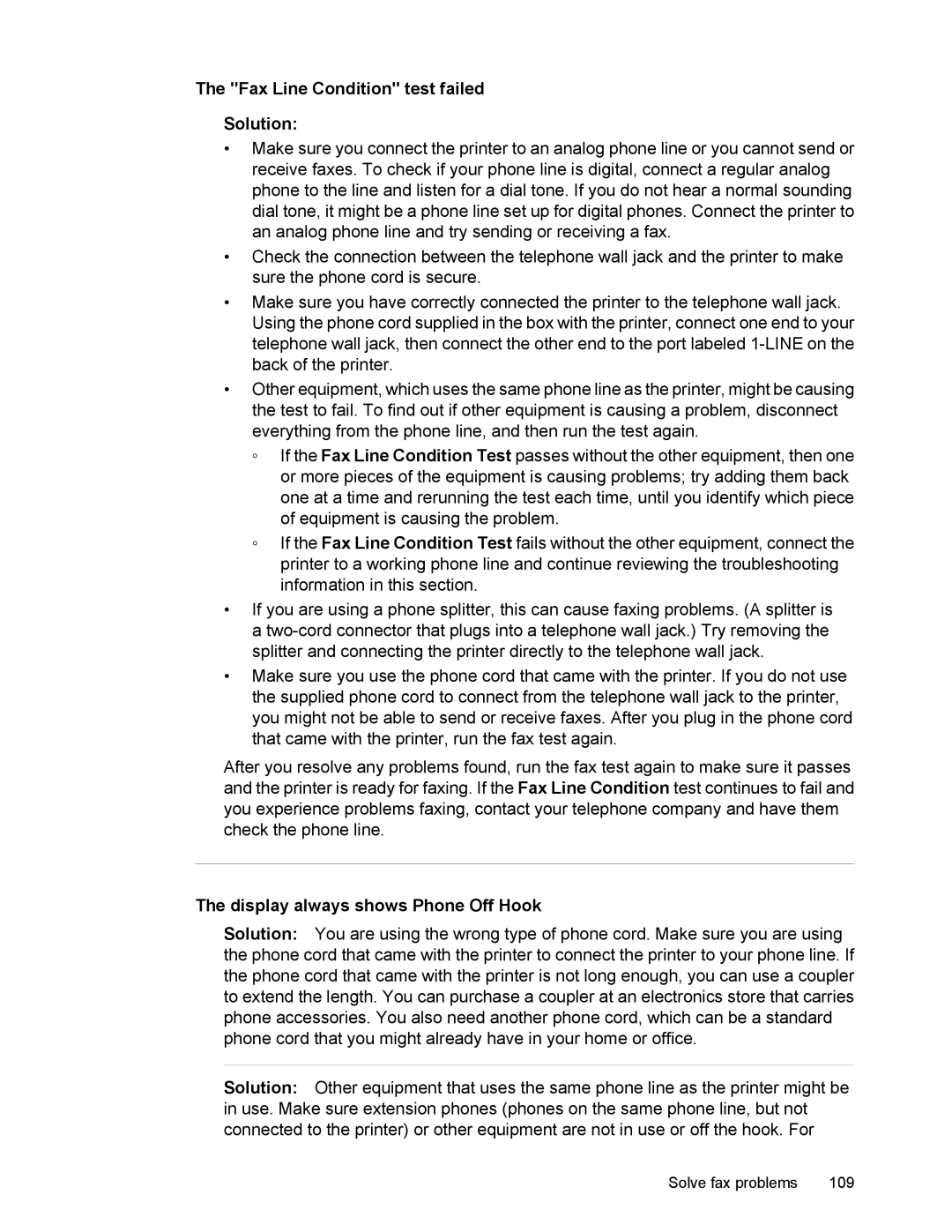 HP 6700 manual Fax Line Condition test failed Solution, Display always shows Phone Off Hook 