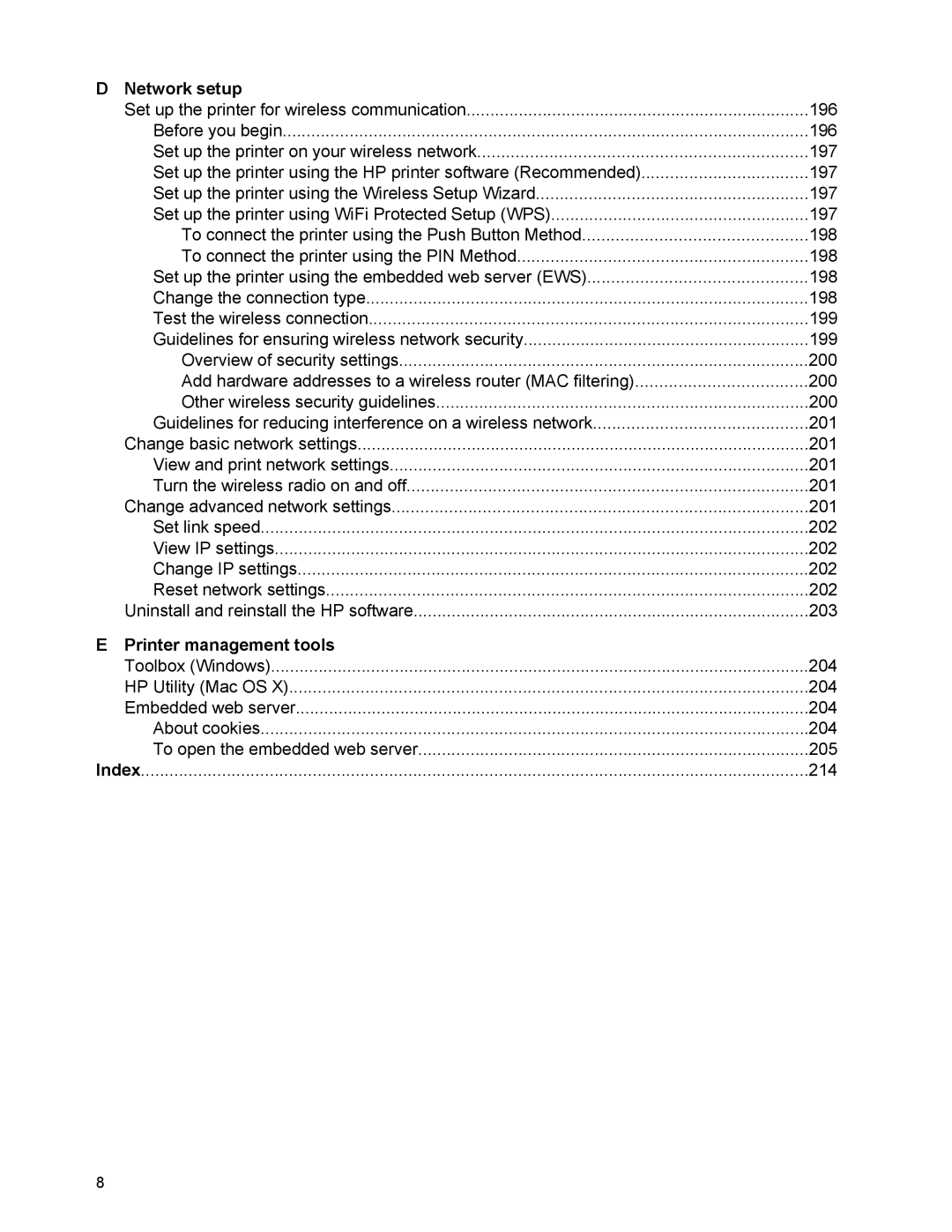 HP 6700 manual Network setup, Printer management tools 