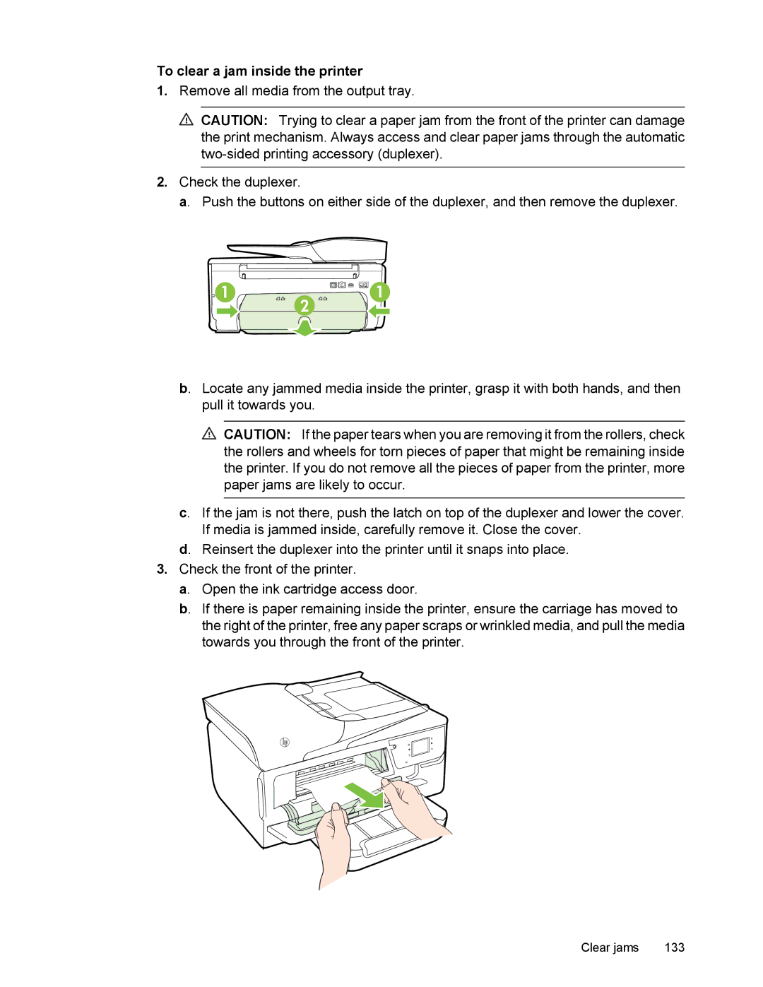 HP 6700 manual To clear a jam inside the printer 