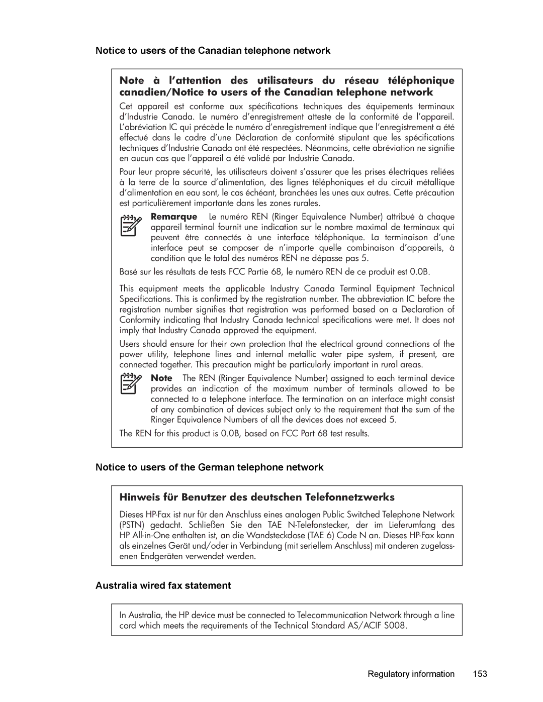 HP 6700 manual Hinweis für Benutzer des deutschen Telefonnetzwerks, Australia wired fax statement 