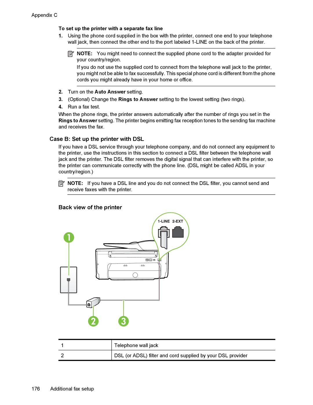 HP 6700 manual Case B Set up the printer with DSL, To set up the printer with a separate fax line 