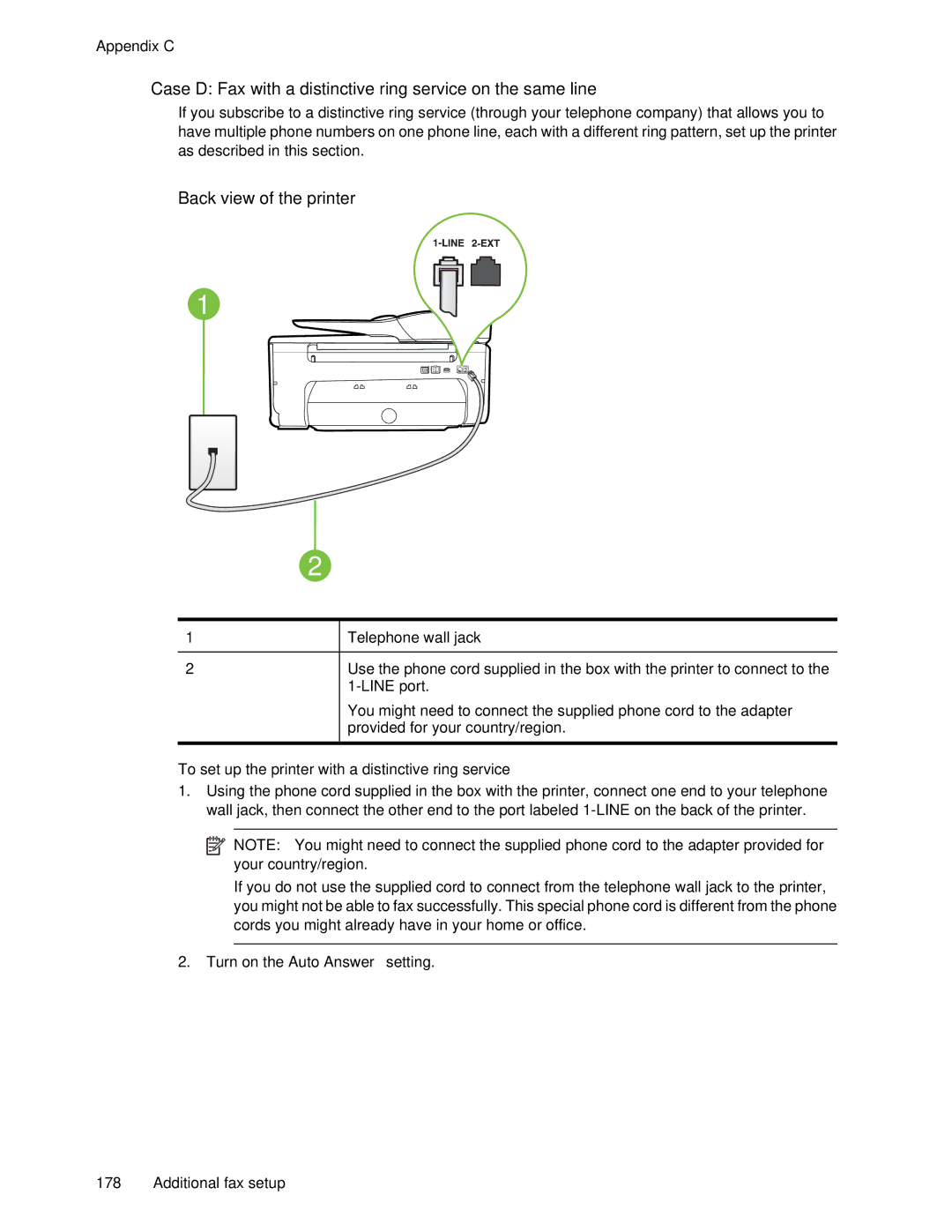 HP 6700 Case D Fax with a distinctive ring service on the same line, To set up the printer with a distinctive ring service 