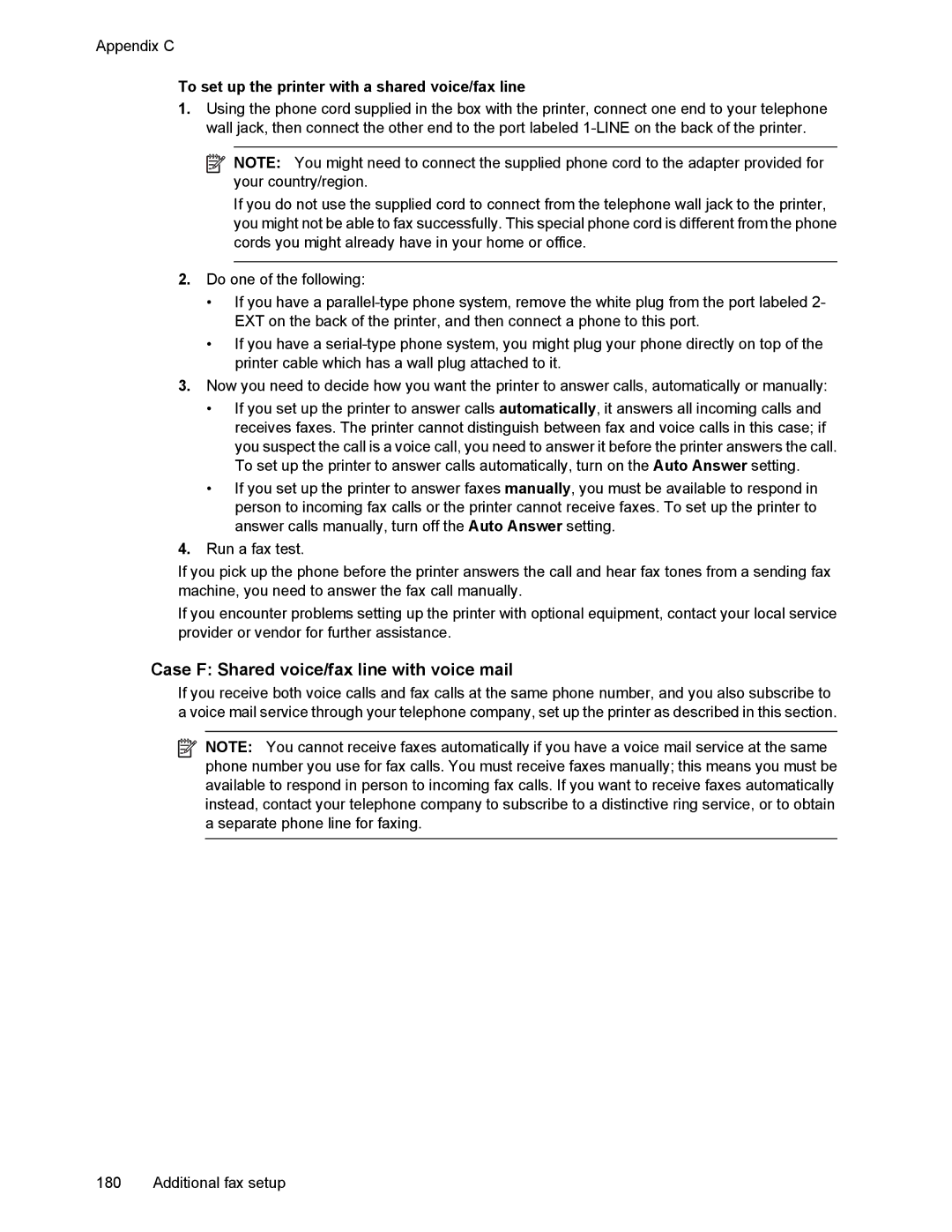 HP 6700 manual Case F Shared voice/fax line with voice mail, To set up the printer with a shared voice/fax line 