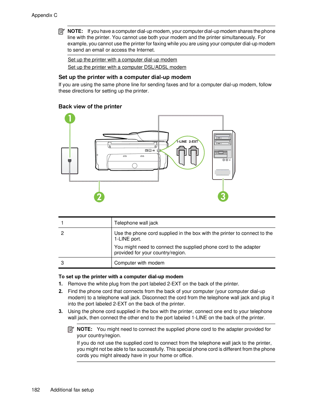 HP 6700 manual Set up the printer with a computer dial-up modem, To set up the printer with a computer dial-up modem 