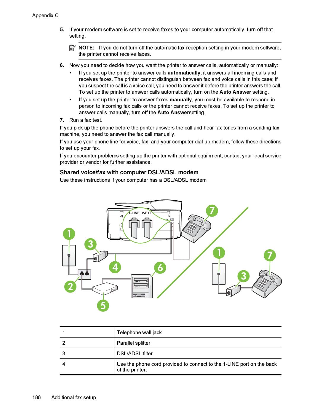 HP 6700 manual Shared voice/fax with computer DSL/ADSL modem 