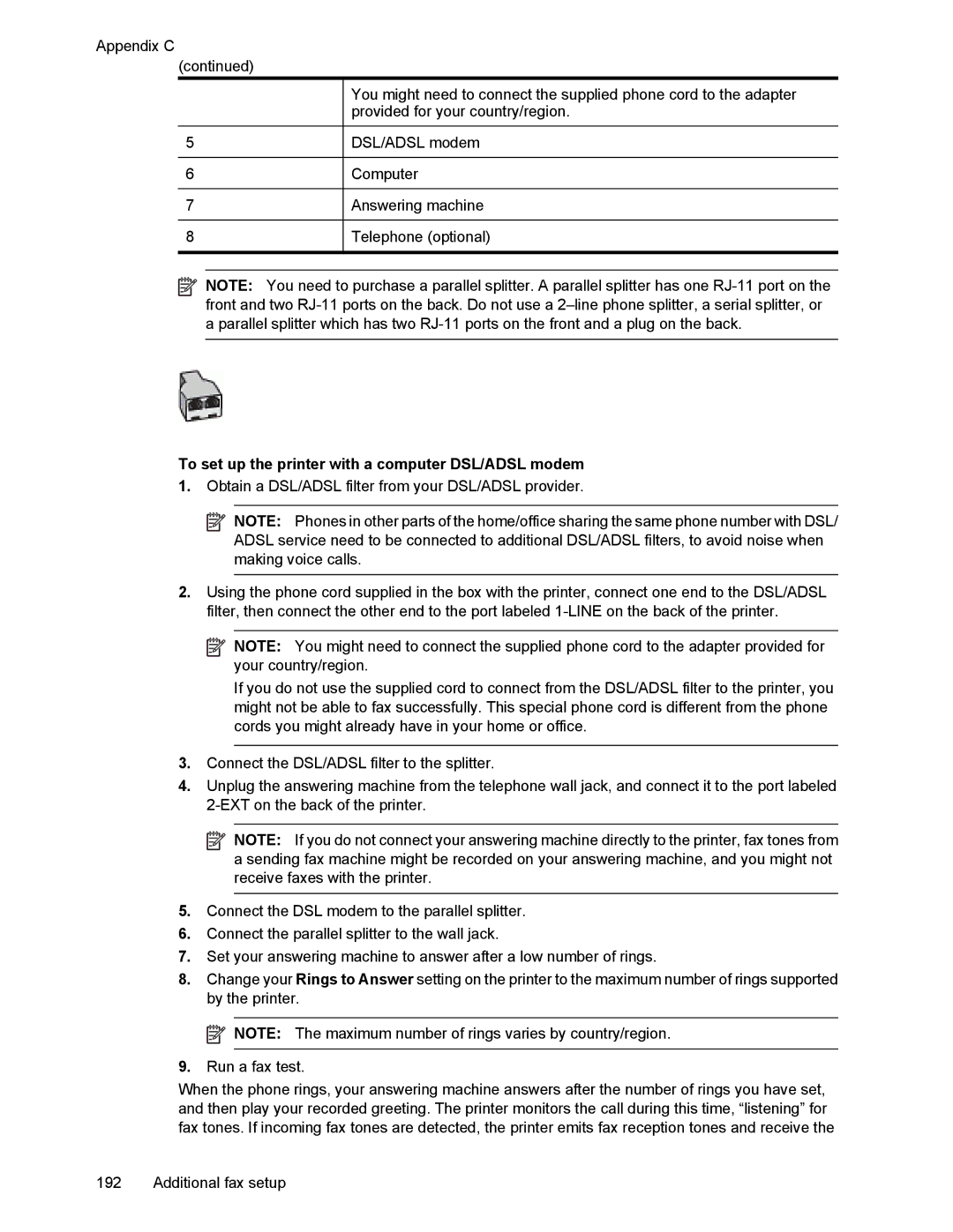 HP 6700 manual To set up the printer with a computer DSL/ADSL modem 