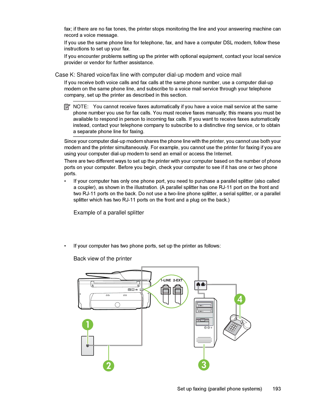 HP 6700 manual Set up faxing parallel phone systems 193 