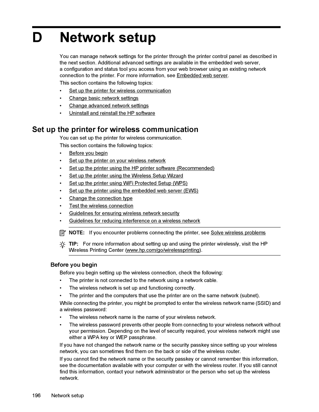 HP 6700 manual Network setup, Set up the printer for wireless communication, Before you begin 