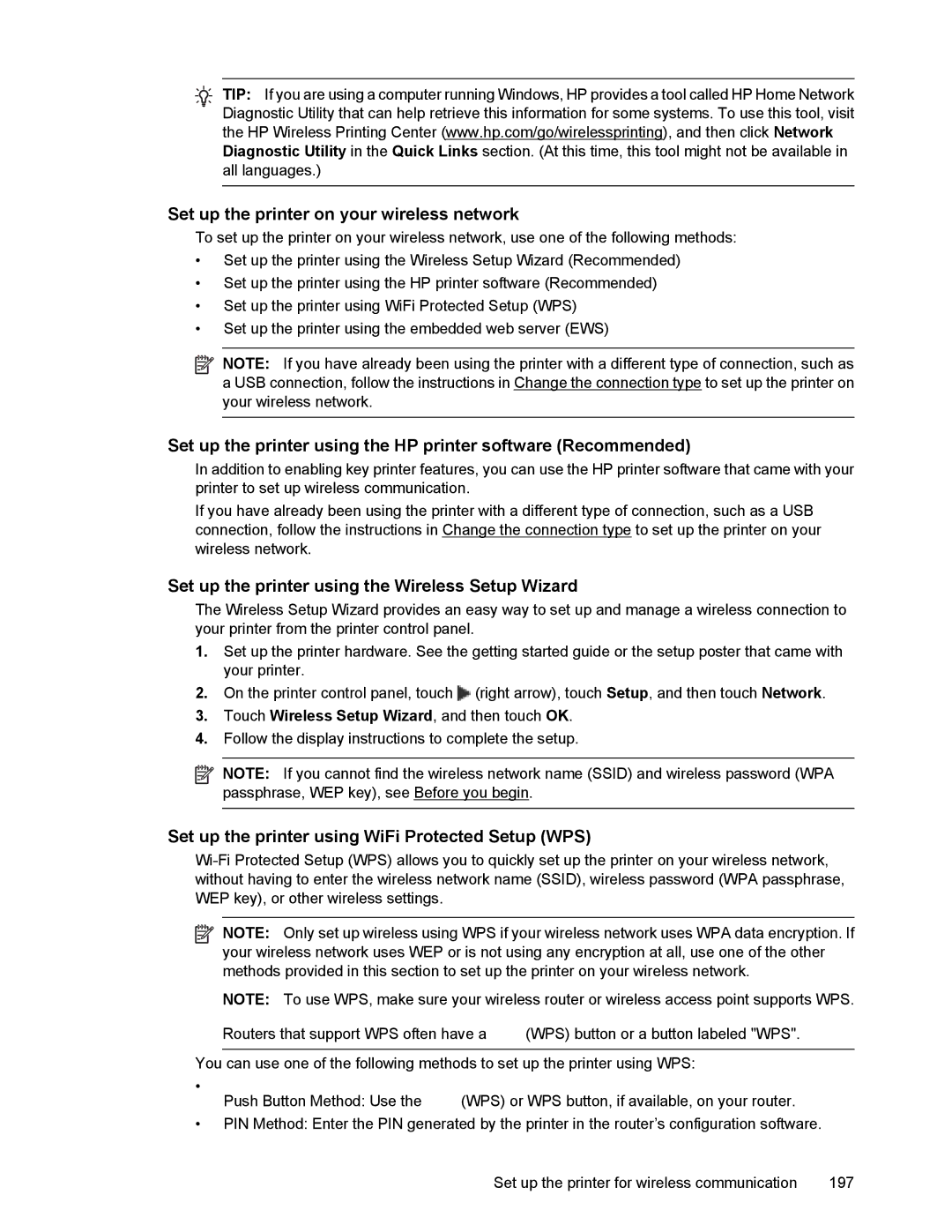 HP 6700 manual Set up the printer on your wireless network, Set up the printer using the Wireless Setup Wizard 