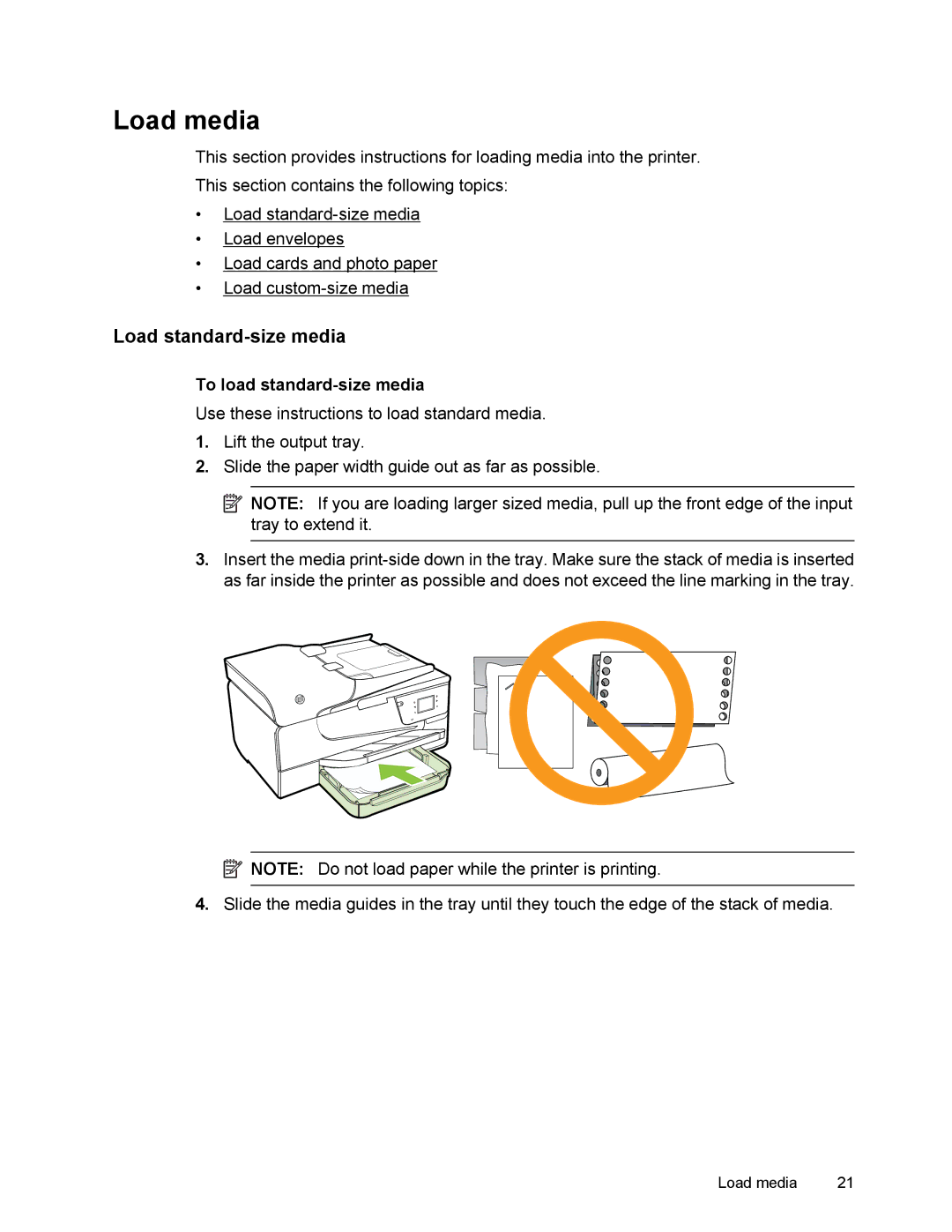 HP 6700 manual Load media, Load standard-size media, To load standard-size media 