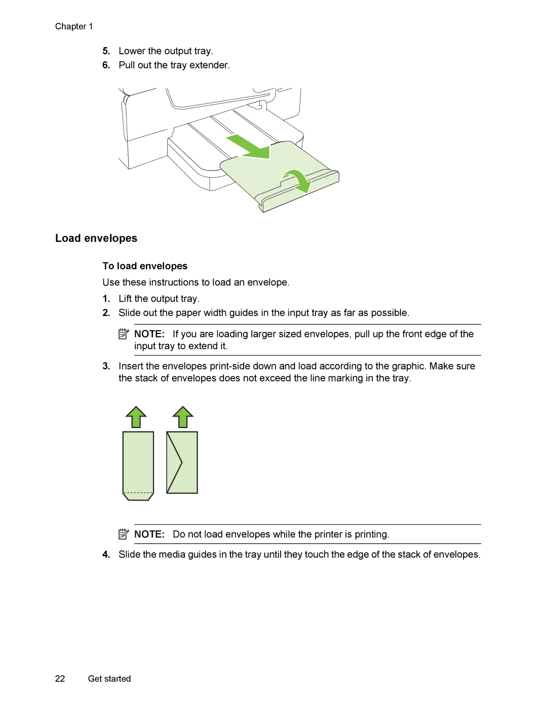 HP 6700 manual Load envelopes, To load envelopes 