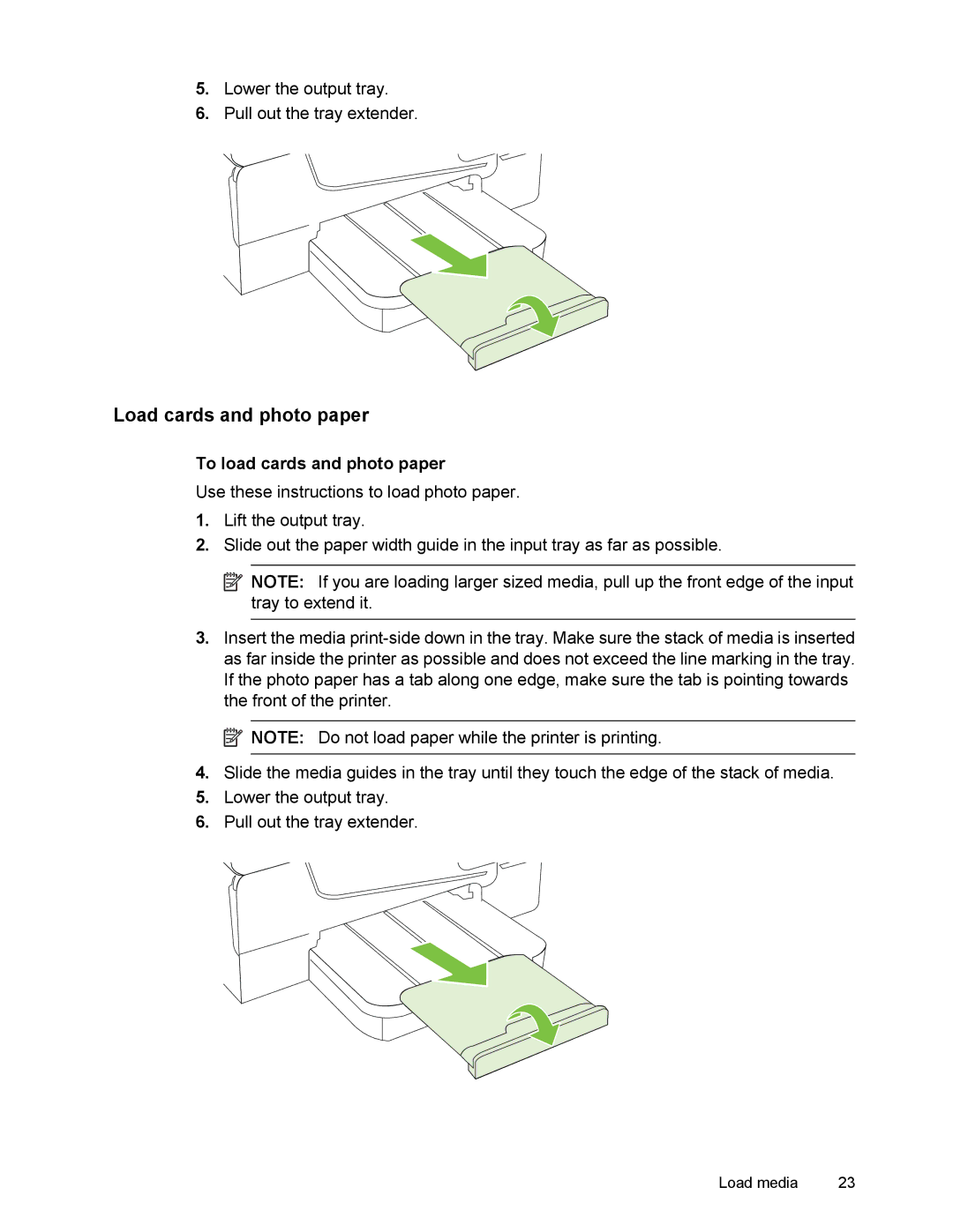 HP 6700 manual Load cards and photo paper, To load cards and photo paper 