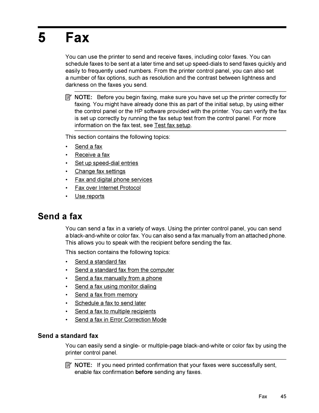 HP 6700 manual Fax, Send a fax, Send a standard fax 