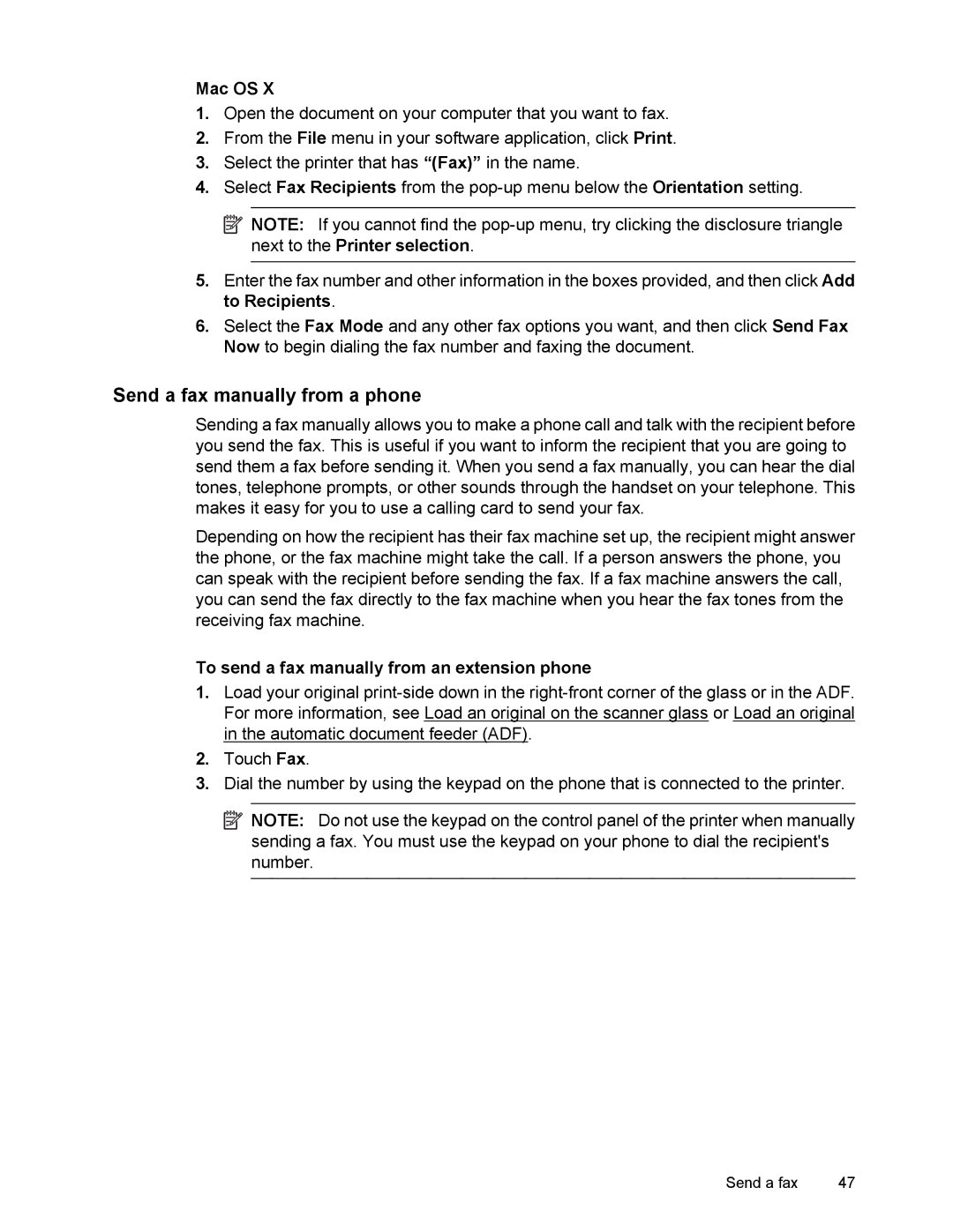 HP 6700 Send a fax manually from a phone, To send a fax manually from an extension phone 