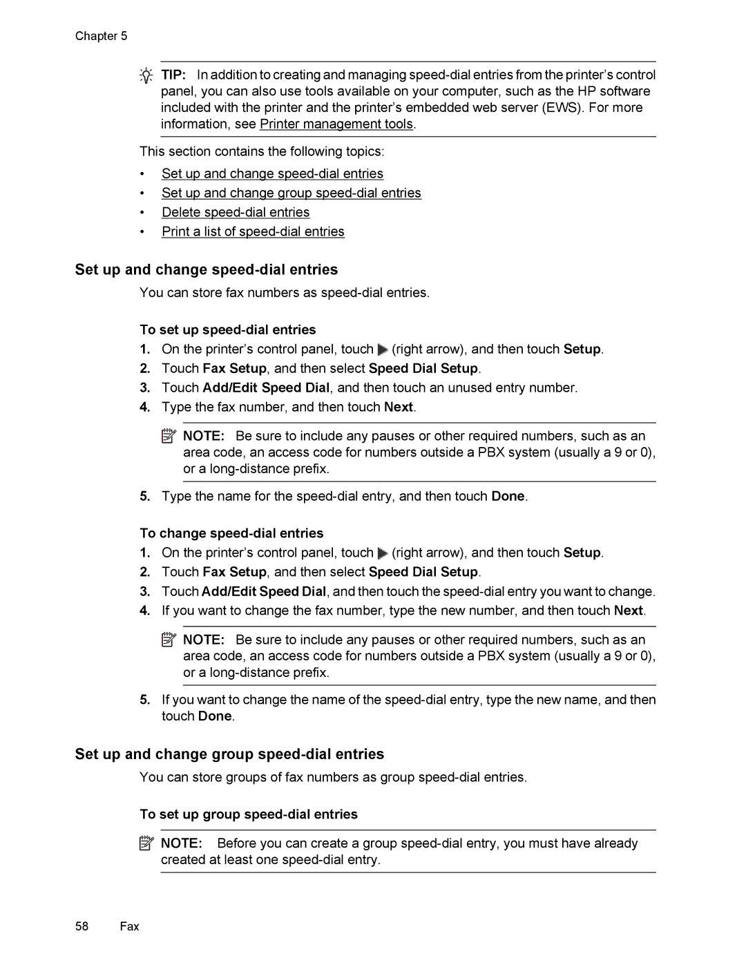 HP 6700 Set up and change speed-dial entries, Set up and change group speed-dial entries, To set up speed-dial entries 