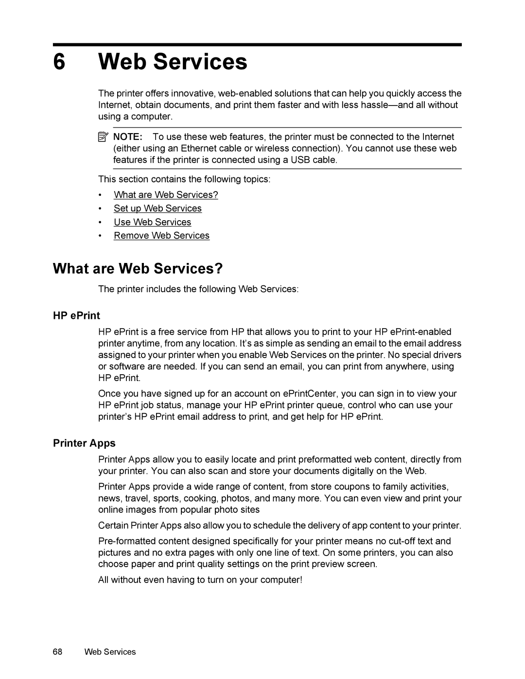 HP 6700 manual What are Web Services?, HP ePrint, Printer Apps 