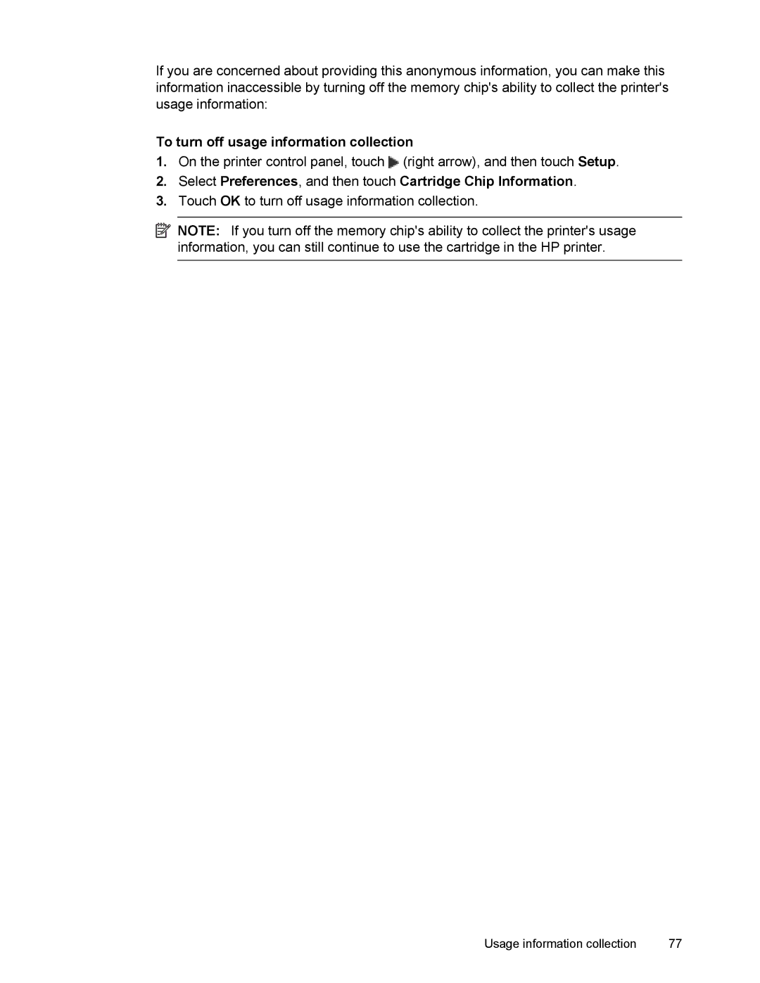 HP 6700 manual To turn off usage information collection 