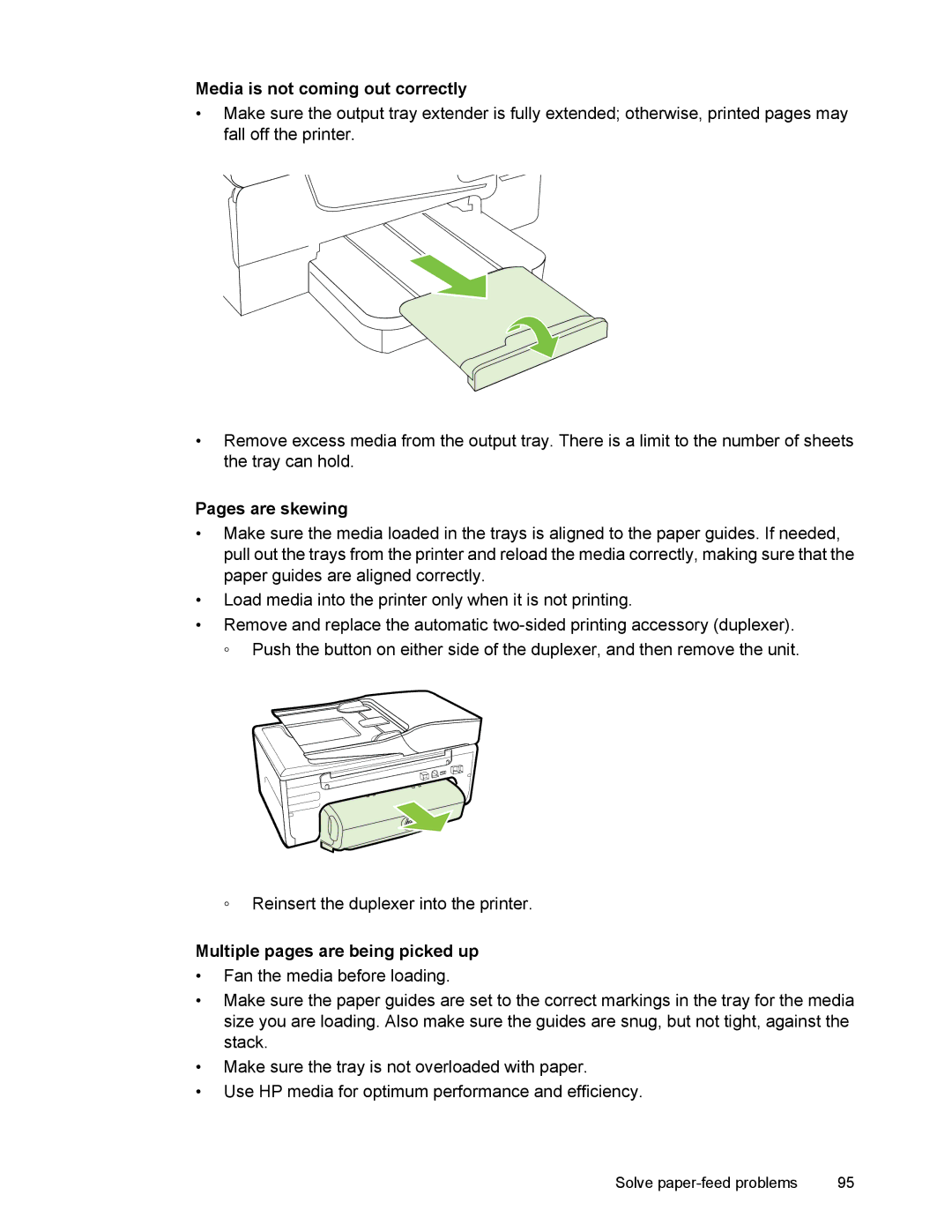 HP 6700 manual Media is not coming out correctly, Pages are skewing, Multiple pages are being picked up 