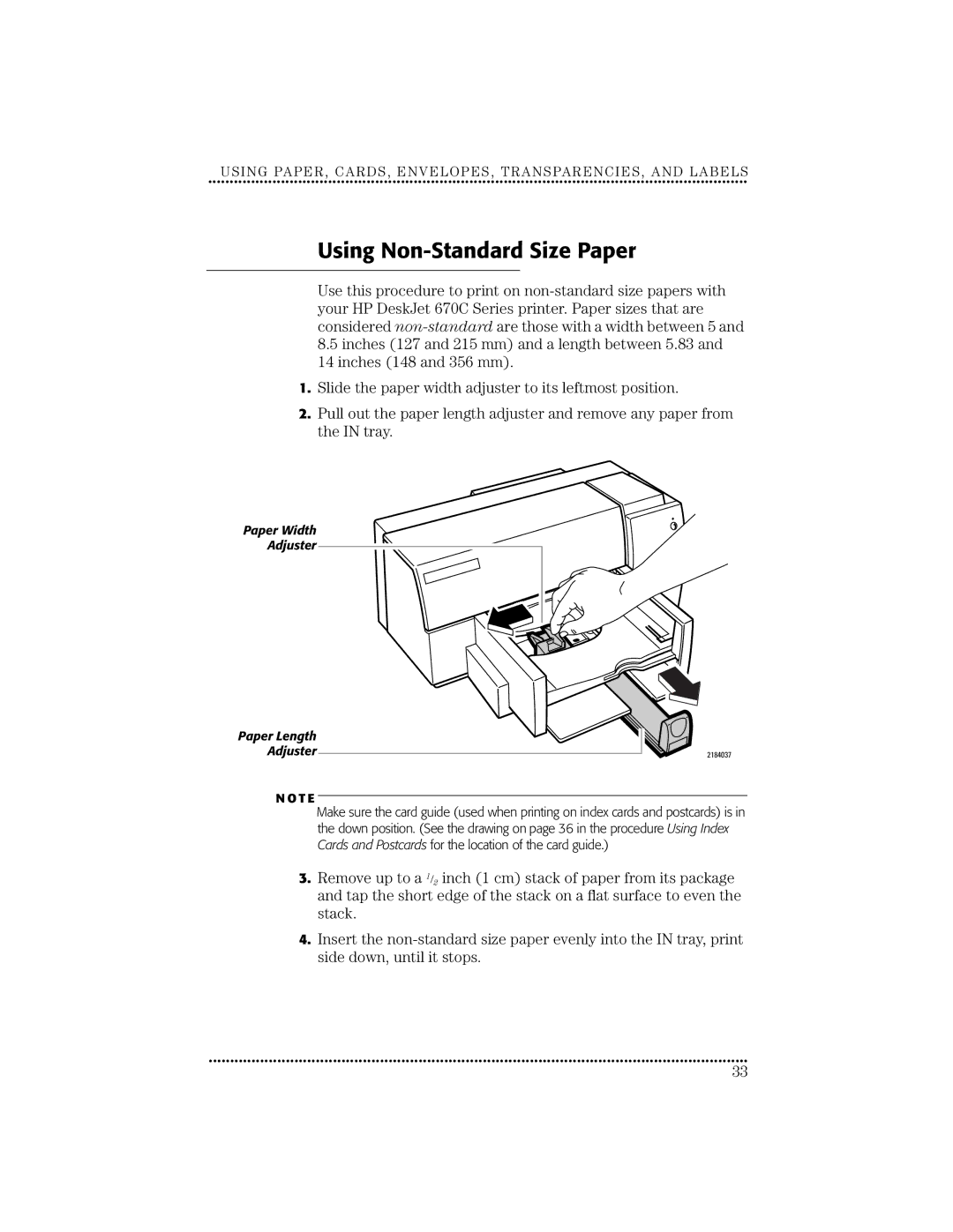 HP 670C manual Using Non-Standard Size Paper 