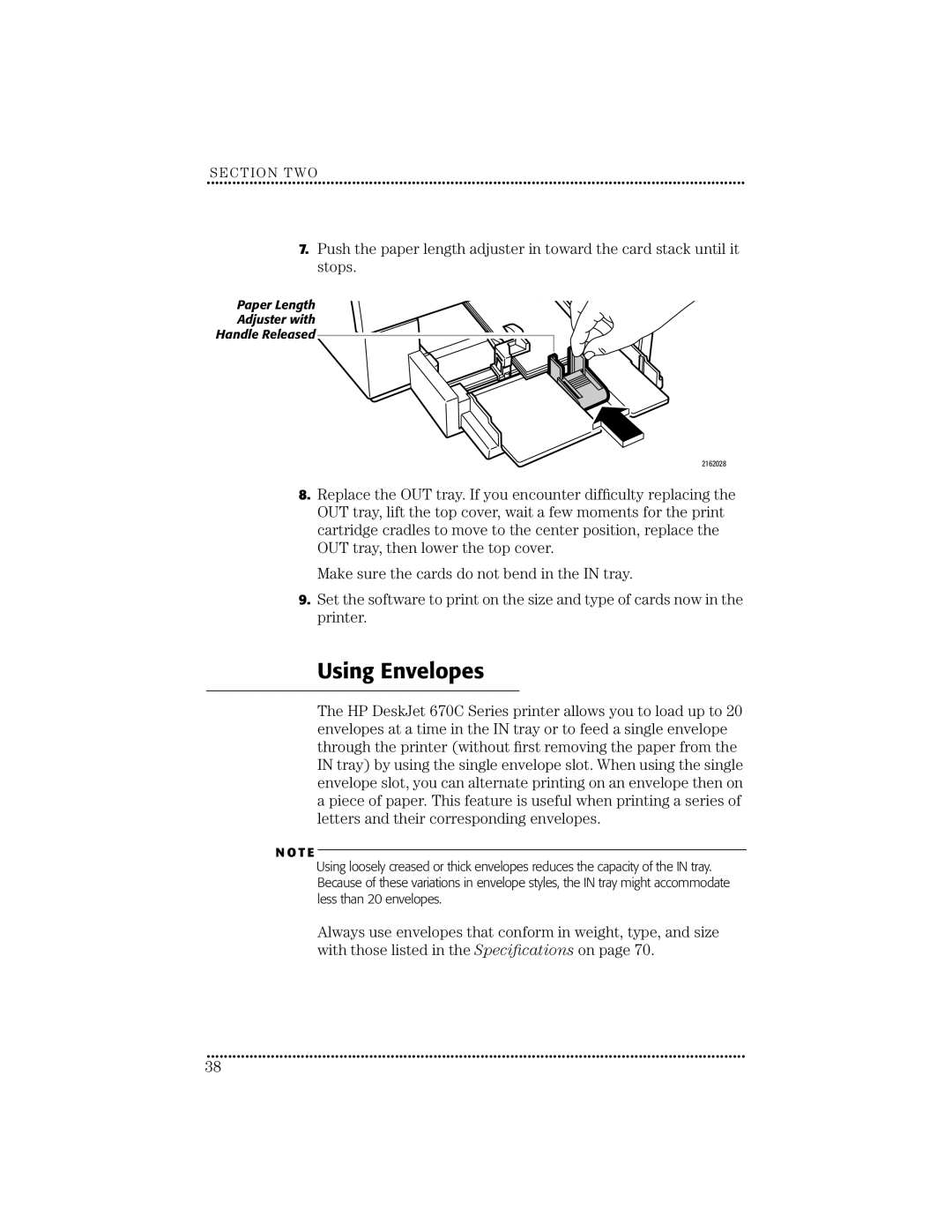 HP 670C manual Using Envelopes 