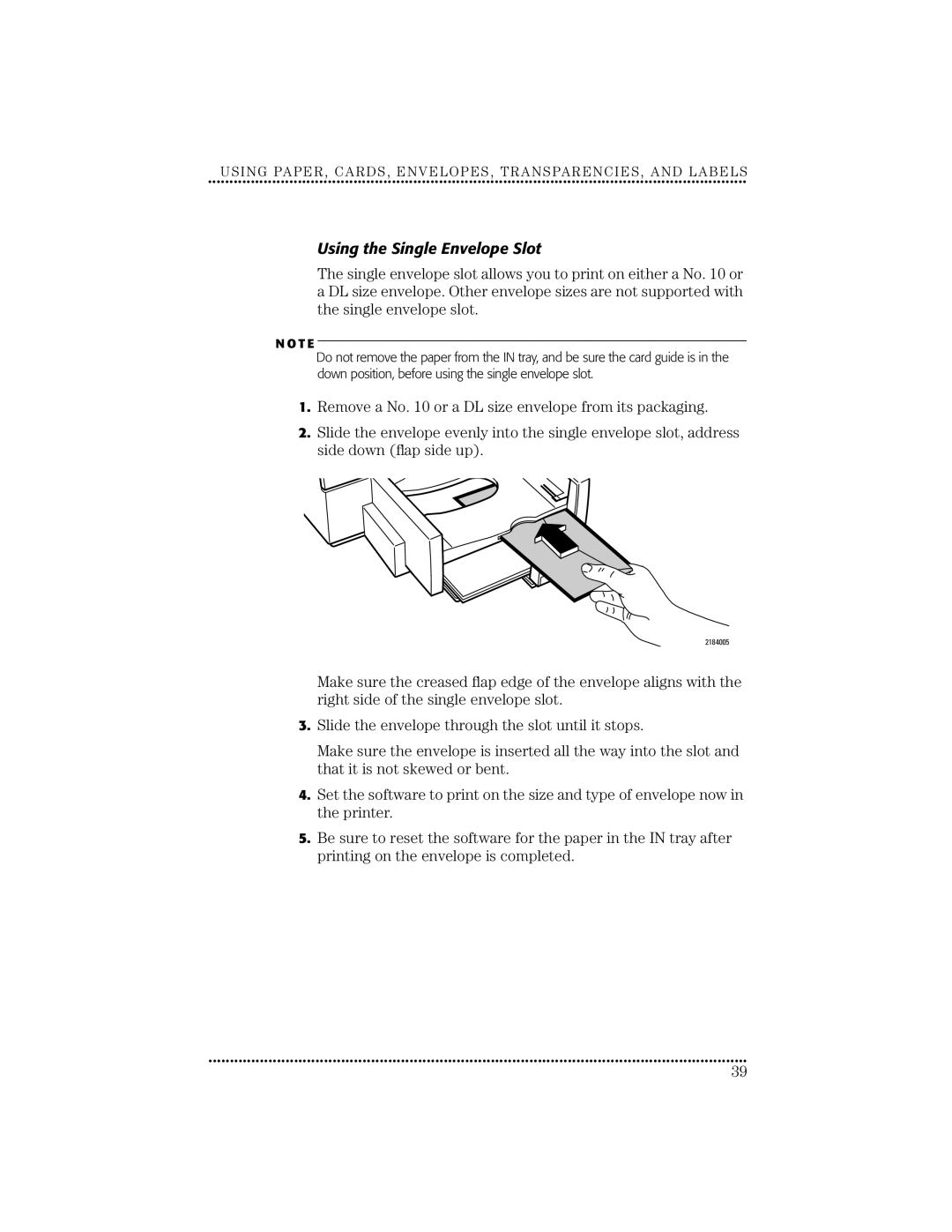 HP 670C manual Using the Single Envelope Slot 