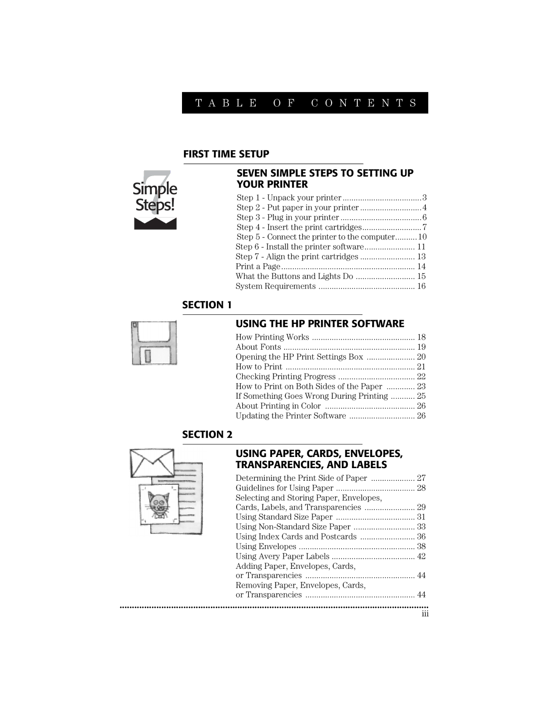 HP 670C Selecting and Storing Paper, Envelopes, Adding Paper, Envelopes, Cards, Removing Paper, Envelopes, Cards, Iii 