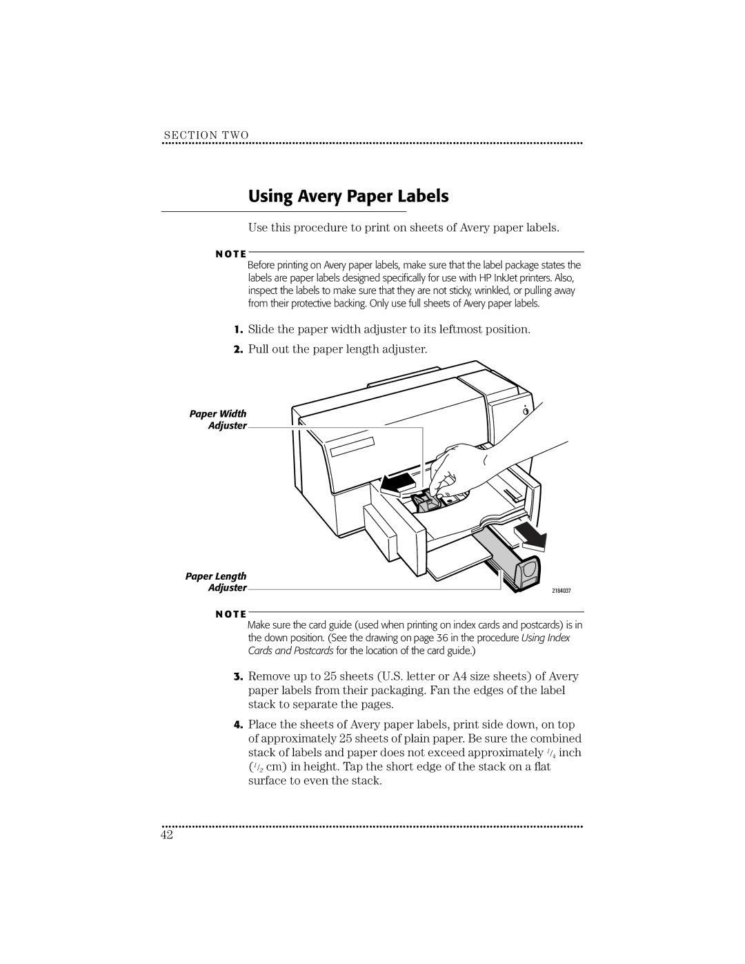 HP 670C manual Using Avery Paper Labels, Use this procedure to print on sheets of Avery paper labels 