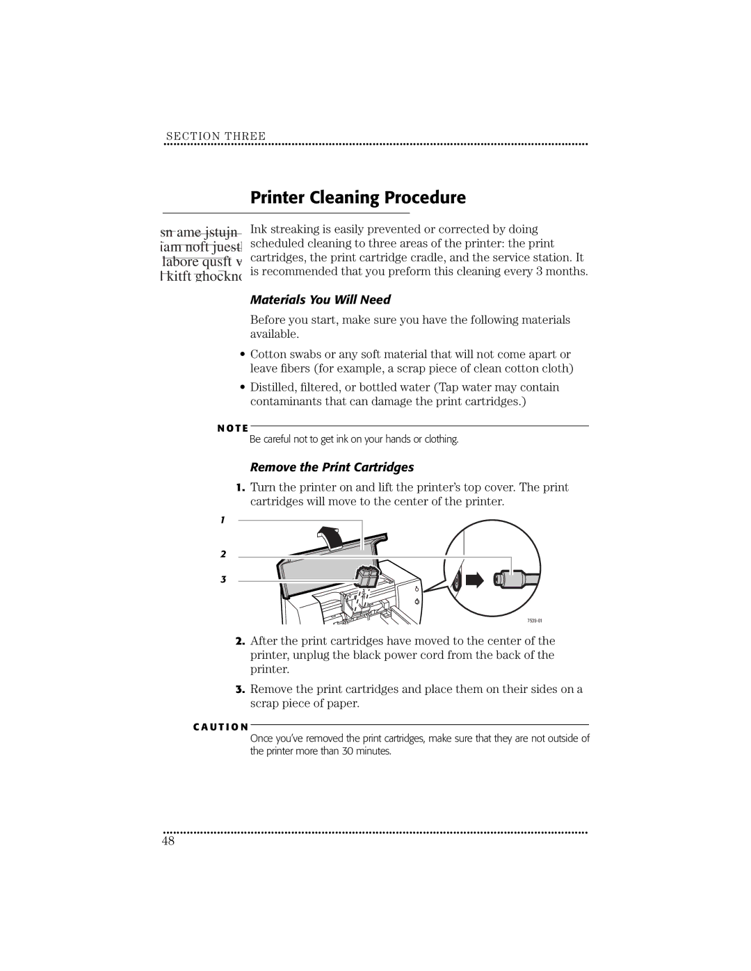 HP 670C manual Printer Cleaning Procedure, Materials You Will Need, Remove the Print Cartridges 