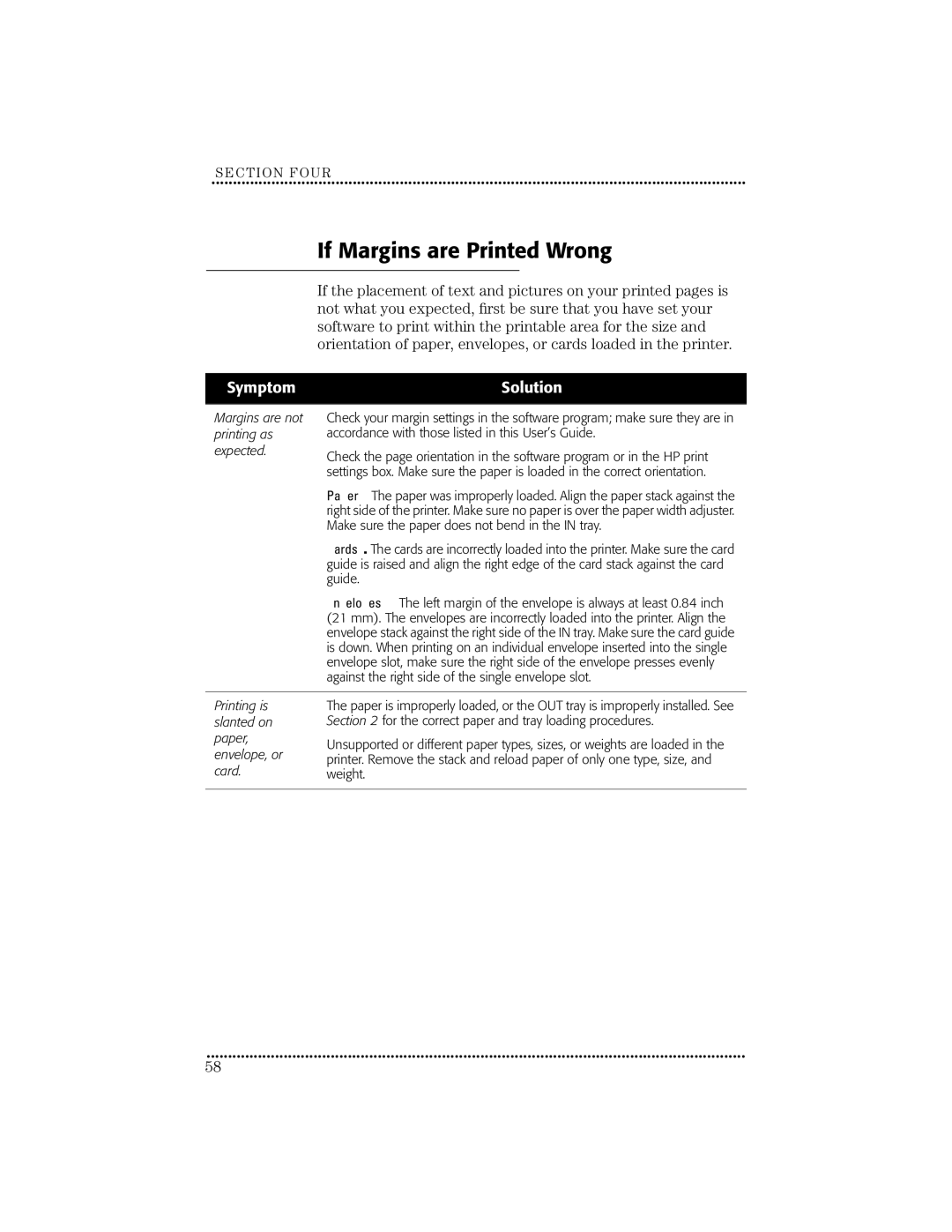 HP 670C manual If Margins are Printed Wrong 