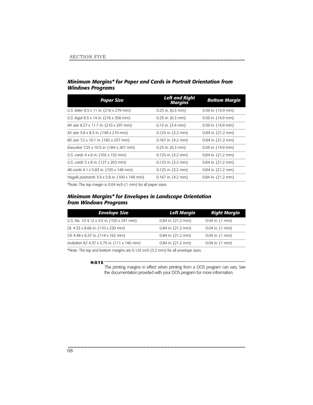 HP 670C manual Paper Size Left and Right Bottom Margin Margins 