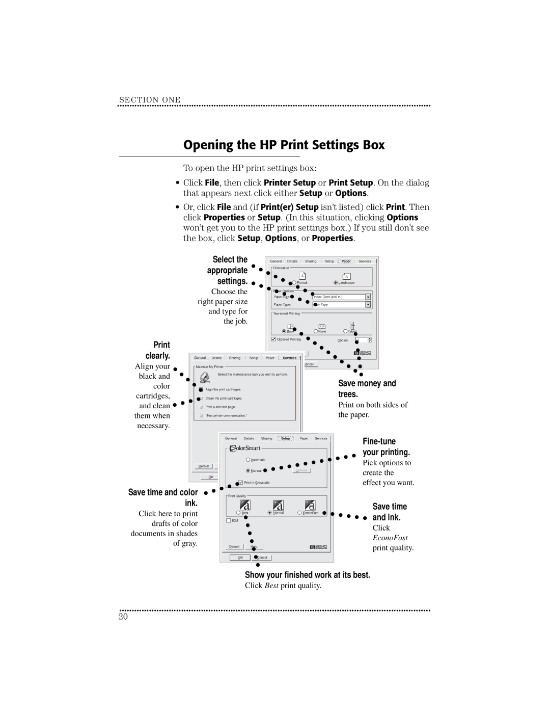 HP 670C manual Opening the HP Print Settings Box 