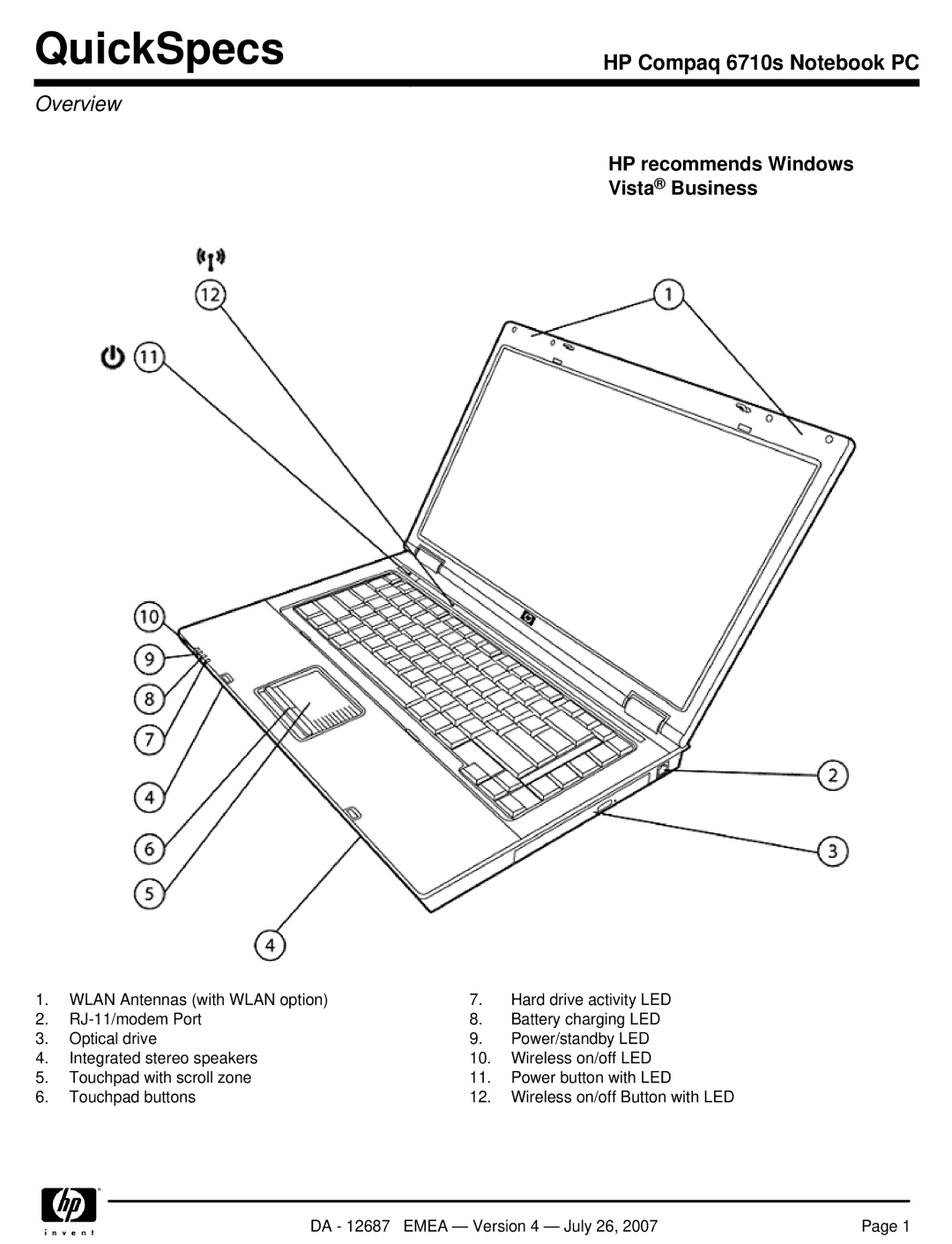 HP 6710s manual QuickSpecs, Overview 