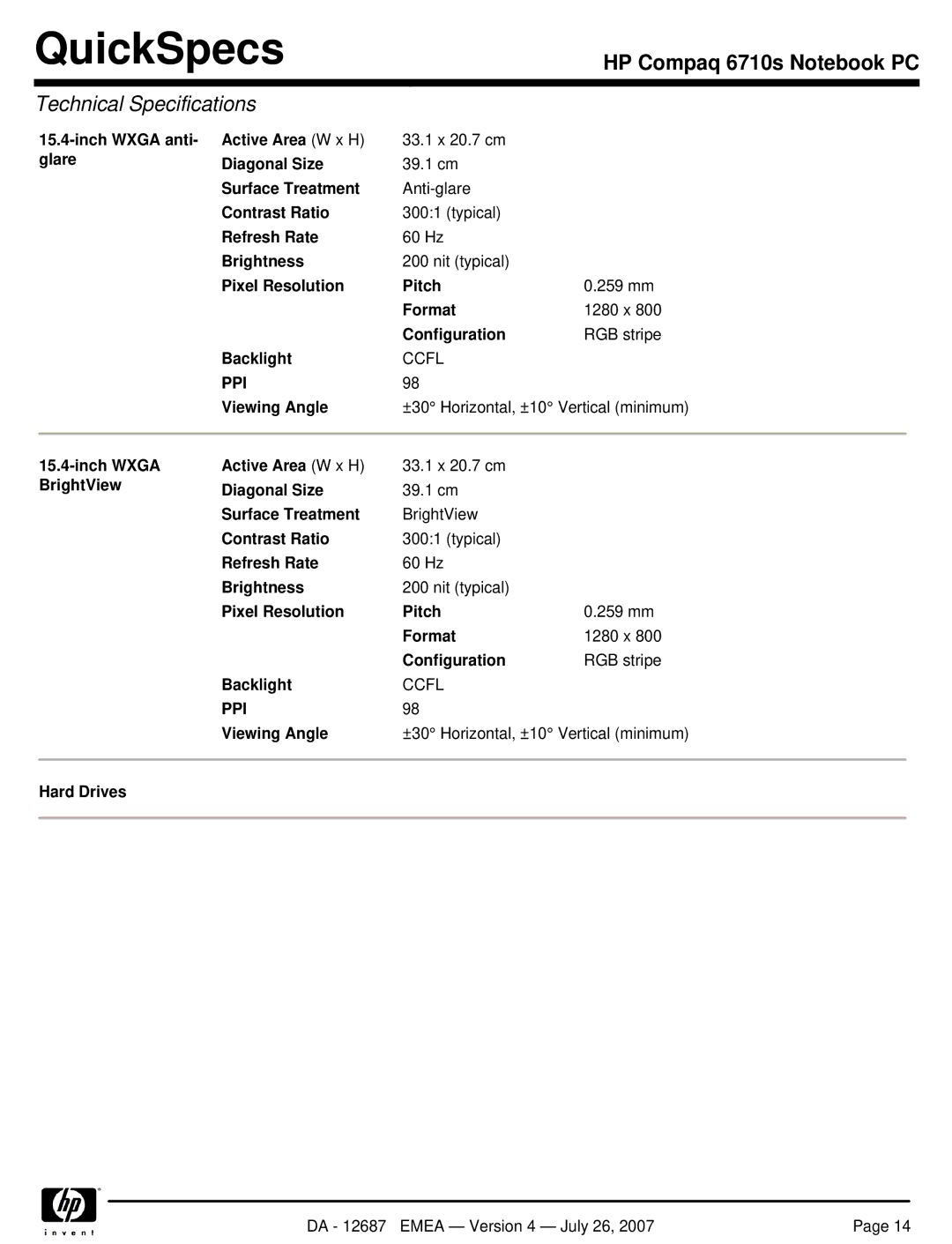 HP 6710s manual QuickSpecs 